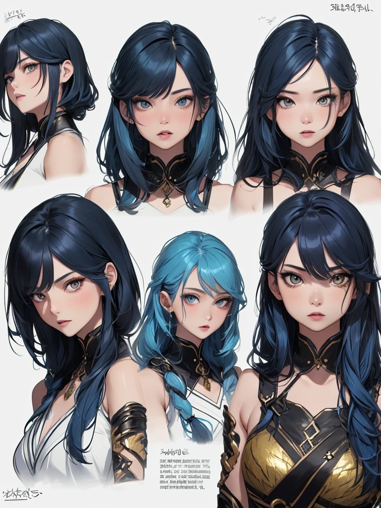 Please create an image of my main character. Her name is Wara, a determined 23-year-old girl. She has a unique physical appearance, with a medium height, slender body with a succinct pectoral and white skin. Their black eyes are close to each other, and their hair is straight and shiny, dark blue in color with sparse red locks. She has a freckled face, a narrow nose, a thin, sharp chin, long, fleshy lips, circular ears, and an arched forehead. Wara has a style of dress characterized by a bluish robe with a hood, which covers part of his face. She has a shy but curious facial expression and an upright posture. Her personality is determined, curious, loyal and smart. --auto --s2