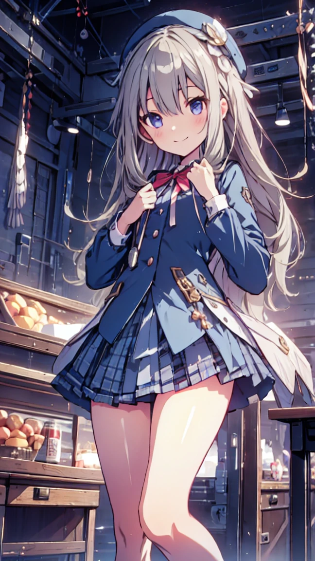 best quality, ultra detailed, absurdres, HDR, 1 loli、♡、Thighs、surprised smile、uniform、In town、slender body、petite
