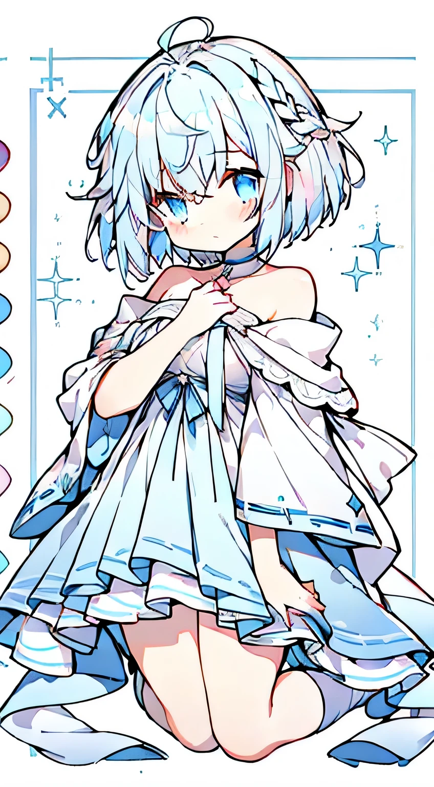 Cute as a dream、a pale、masterpiece、top-quality、top-quality、watercolor paiting(Curly)、official art、Beautifully Aesthetic:1.2)、(a beauty girl:1.atterns、(、shoulder length Light Blue hair, ((short hair)), colourful hair:1.2)、sparkles、colourfull、Hair spreads throughout、kawaii、pastels、Large ribbons、Rainbows, (1 girl solo), pastel colors,Nude,Bandage covering body, lots of accessories, blue eyes,undressed,caughtnaked,young girl
