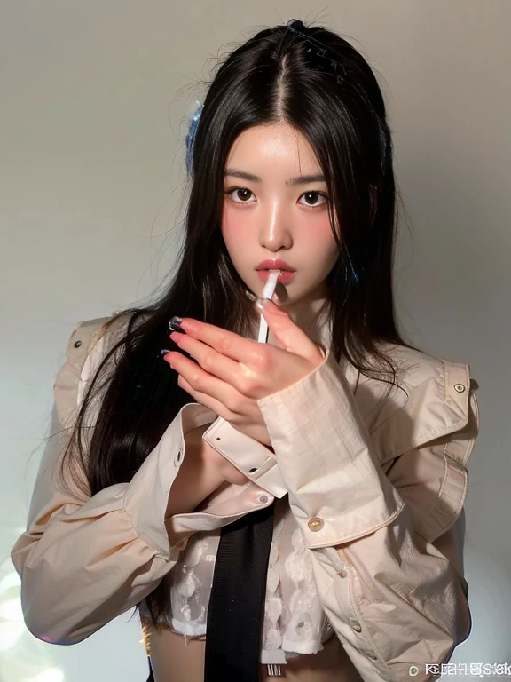 There is a woman who is smoking a cigarette in her hand, Menina coreana, beautiful south Mulher coreana, Mulher coreana, Japanese model, Menina chinesa, gorgeous young Mulher coreana, Asian girl, deusa japonesa, Xisionwu, cruel korean goth girl, young Asian girl, linda modelo chinesa, beautiful Asian girl, asian features, beautiful young Mulher coreana, gongbi