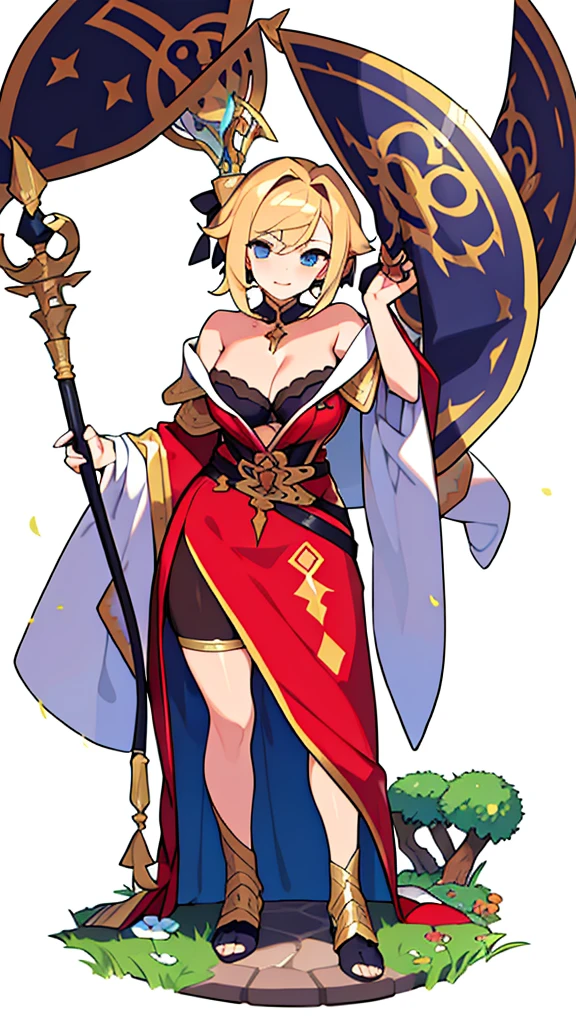 solo female, bra, (((blurry background, white background))), character focus, fantasy, standing, holding staff,