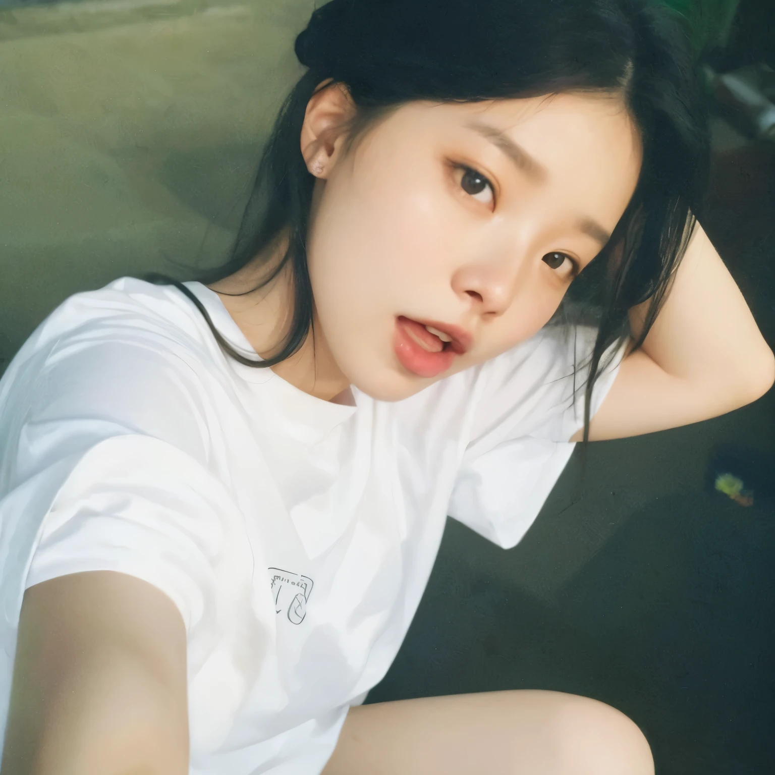 there is a woman sitting on the floor with her head in her hands, bae suzy, jennie blackpink, Jinyoung Shin, jaeyeon nam, Heonhwa Choe, adorable and pale korean face, estacionar a partir de-min, Ulzzang, Menina coreana, Kim Jung Gi, young pale and beautiful asian face, gongbi, taejune kim, Lee Ji-eun