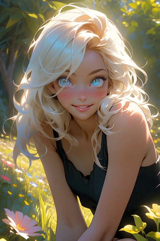 melancholy lighting, quiet, calm, brightness, masterpiece, best quality, 1girl, (JinxLol:1.2), (ultra photorealistic:1.3), (masterpiece:1.4), best quality, ((realistic)), high quality, ultra detailed, ((Real image)), ((realistic skin)), ((realistic face)),(illustration:1.05), (beautiful:1.05), (beautiful detailed eyes:1.05), (cinematic light:1.1), Full body, precise proportions, 18-year-old girl, skinny model lying on the grass, surrounding garden, tree shadow, hair fluttering in the wind, tulle, long legs, feet slightly open, buttocks, blush, shyness, collarbone, abdominals, double weave, beautiful and delicate face, fair skin, real skin, (face detail), pores, super high resolution, 8k, parameters Best quality, masterpiece, super high resolution, (Realistic 2.0), More details, detailed skin, , wide smile, white teeth, voluminous hair, perfect and well designed eyes, girlfriend, beautiful, beautiful, flowers, studio lighting