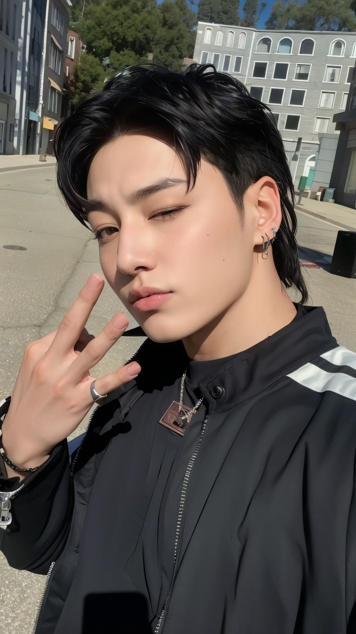 Jeon jungkook arafed com cabelo preto e piercings um sinal de paz, jeon jungkook, hyung jungkook, jungkook hyung, Jeon jungkook, Jungkook, jeon jungkook, adorable and pale korean face, jeon jungkook, jeon jungkook, jeon jungkook homem sul-coreano, Jeon jungkook, profile picture with headshot, hyung jungkook jeon 