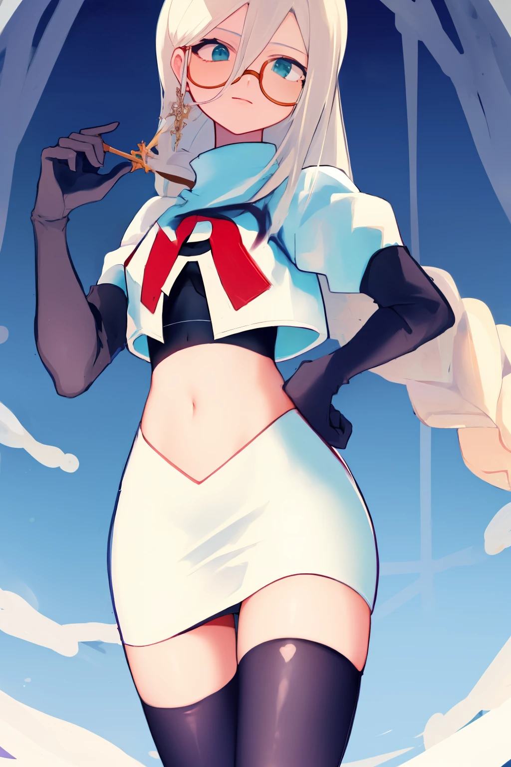 Girl with long white hair, snow white skin, Slim, beatiful face, little chest, In a thong and crop top, white sneakers, Full-length