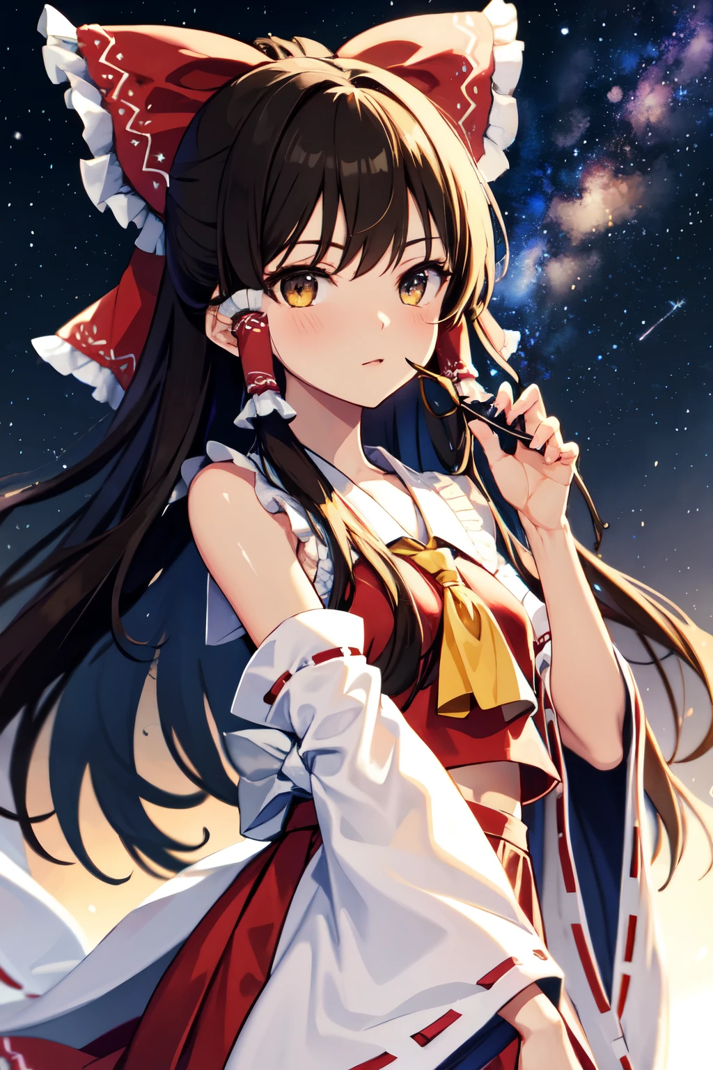 Kirisame Marisa, Hakurei Reimu, 1GirlTag, long hair, stars, milky way, brown hair