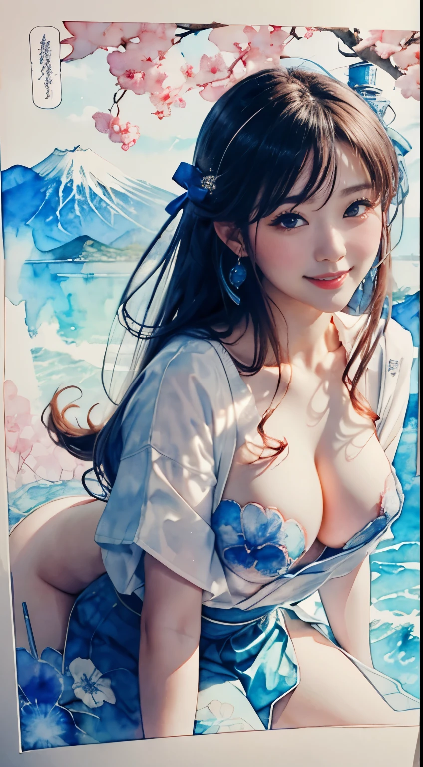 nsfw,8K,masterpiece,highest quality,dynamic pose,beautiful woman with long hair,smile:1.6, educated woman, beautiful japanese woman, Gorgeous Japan Girl,cute actress, Cute girl - well-groomed face, Female actress,slim,sexy,watercolor paitingium\)