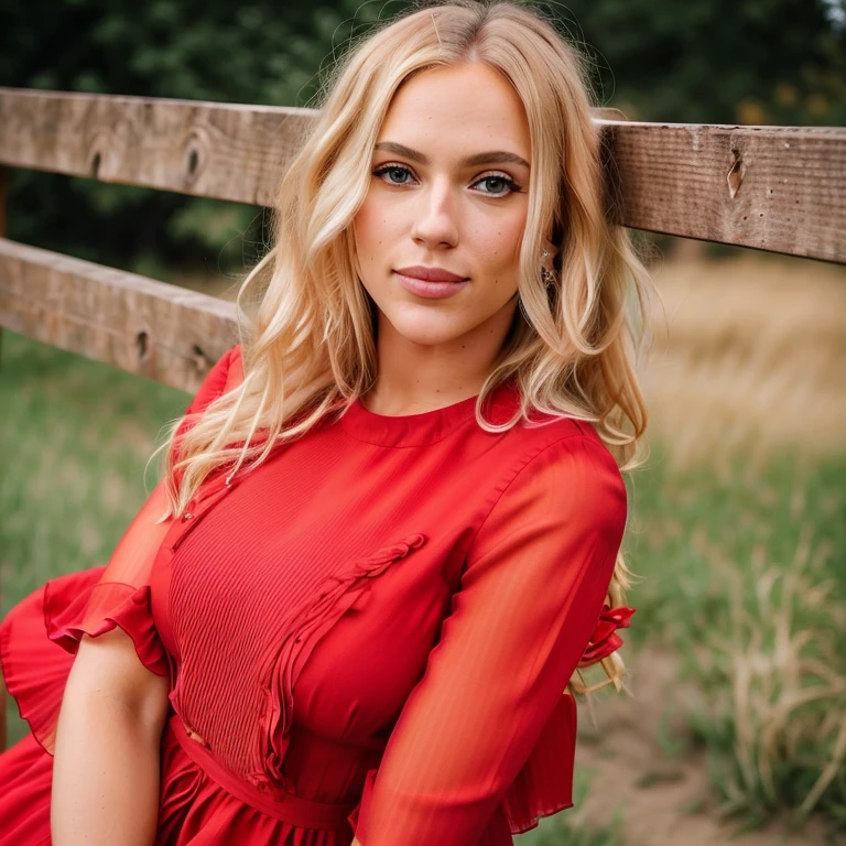 a close up of a woman in a red dress leaning on a fence, a gorgeous blonde, 🐎🍑, beautiful blonde girl, , blonde goddess, sexy red dress, very pretty model, in a red dress, beautiful model, very attractive and beautiful, beautiful blonde woman, jaw dropping beauty, stunning appealing figure,  with long blonde hair
