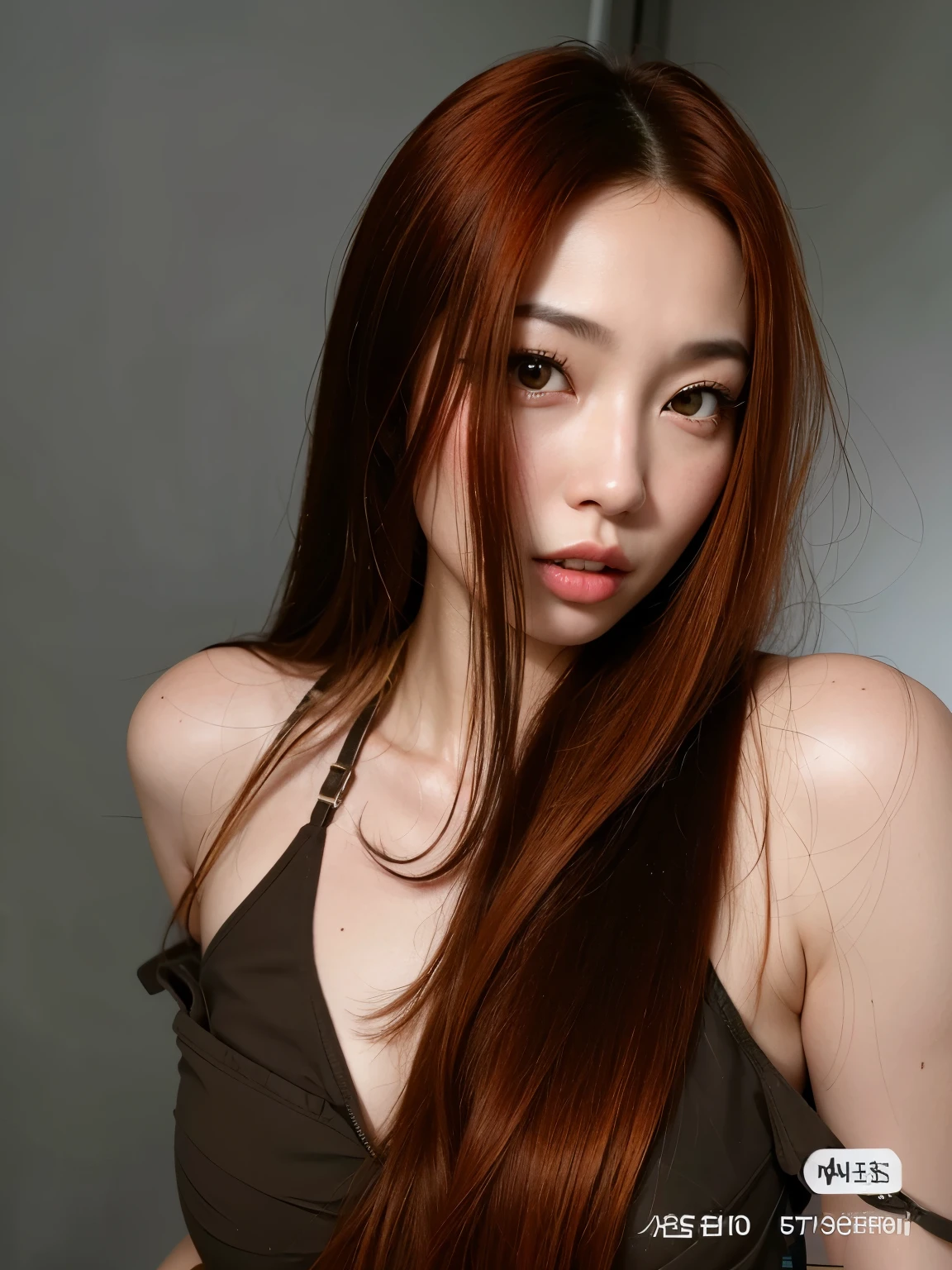 there a woman com longos cabelos ruivos posing for a picture, ela tem cabelo longo redoranjado, pele laranja e cabelos longos e ardentes, Asian girl with long hair, ela tem longos cabelos castanhos alaranjados, longos cabelos ruivos brilhantes, cabelo vermelho brilhante, cabelo longo colorido enferrujado, linda mulher sul-coreana, linda jovem coreana, com longos cabelos ruivos, cabelo ruivo na cintura