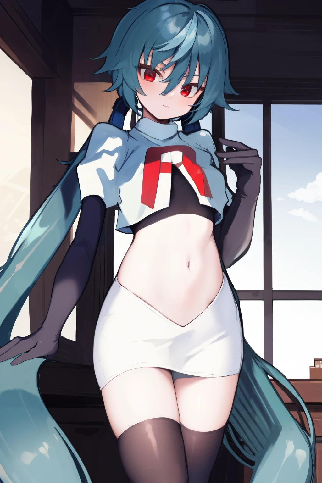 SNFW,(highest quality:1.2),1 girl,alone,Are standing_Split,ayanami rei,(White leotard:1.2)、short hair,Blue Hair,bangs,Interface Headset,Hair between the eyes,Pixelated Background,Neon Light,Sci-Fi Color Scheme,Bright colors,Metallic texture,Detailed shading,Holographic interface,Dark atmosphere,High Contrast,Sharp focus,Twigs of hair,Reflective surface,Exquisite detail,High resolution,Studio Lighting,Red accents,ambiente lighting,Artificial Intelligence Assistant、Camel Toe