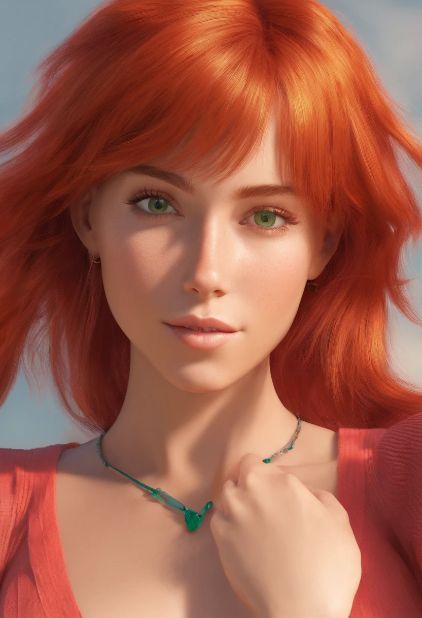 A girl with red hair and freckles, having short hair, captivating green eyes, and a thick build. Her appearance is further enhanced by a tiny stature and a big, well-defined buttocks, along with small, natural breasts. She exudes confidence and sensuality. In line with her carefree nature, she prefers not to wear pants, embracing her natural beauty. She proudly flaunts her hairy armpits and a similarly untamed, well-maintained bush around her private area. The overall image quality should be the best, with vibrant colors and sharp focus, capturing every single detail of her unique features. The art style should be realistic, enhancing the photo-realistic quality of the image. The color tones should be rich and warm, emphasizing the red hair and green eyes of the girl. The lighting should be natural and flattering, creating a soft and warm atmosphere around her.