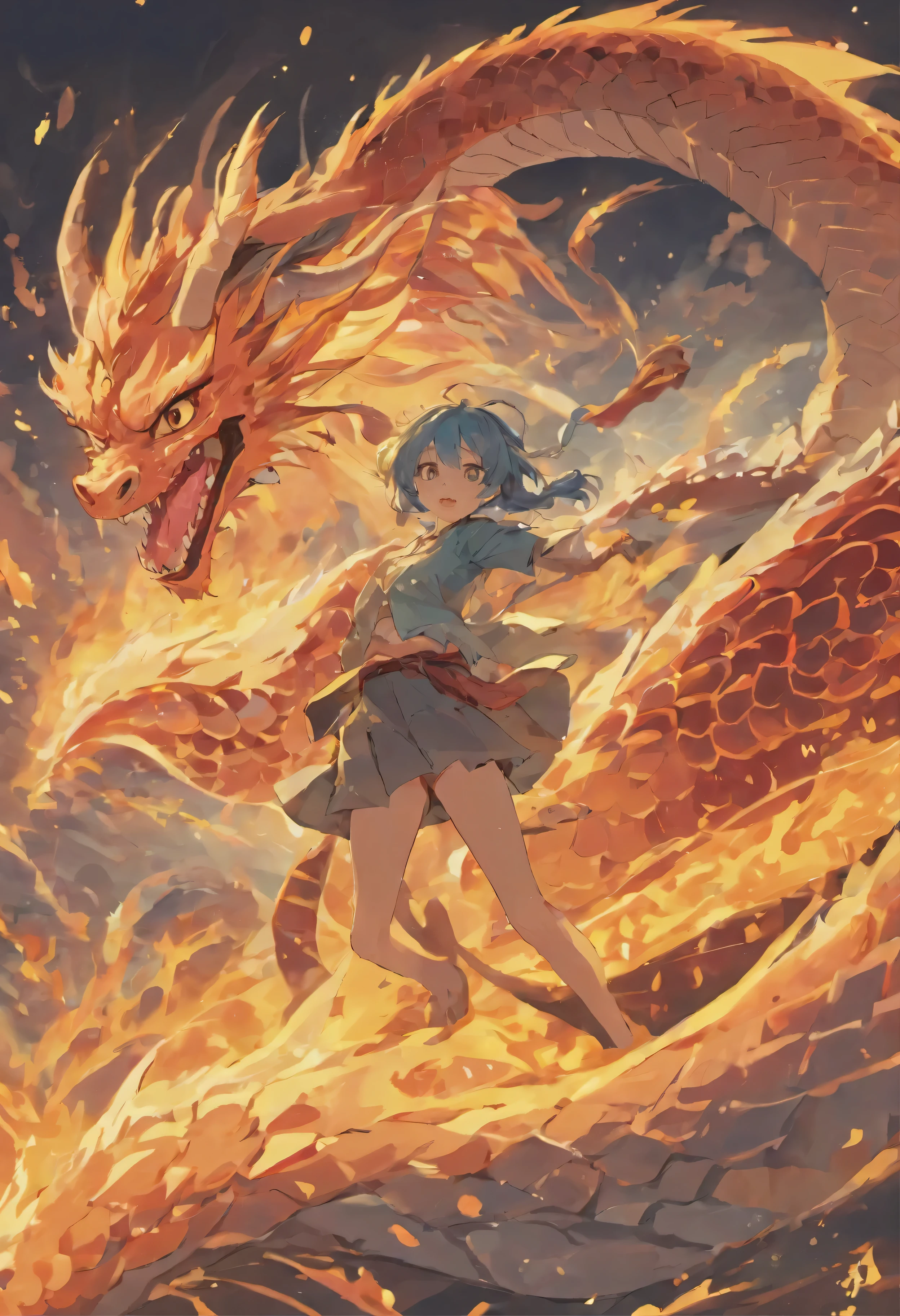 Dragon avatar, The character assumes the form of a dragon, National tide chart, cute style, Tang suit，cute expression，The content  vivid
