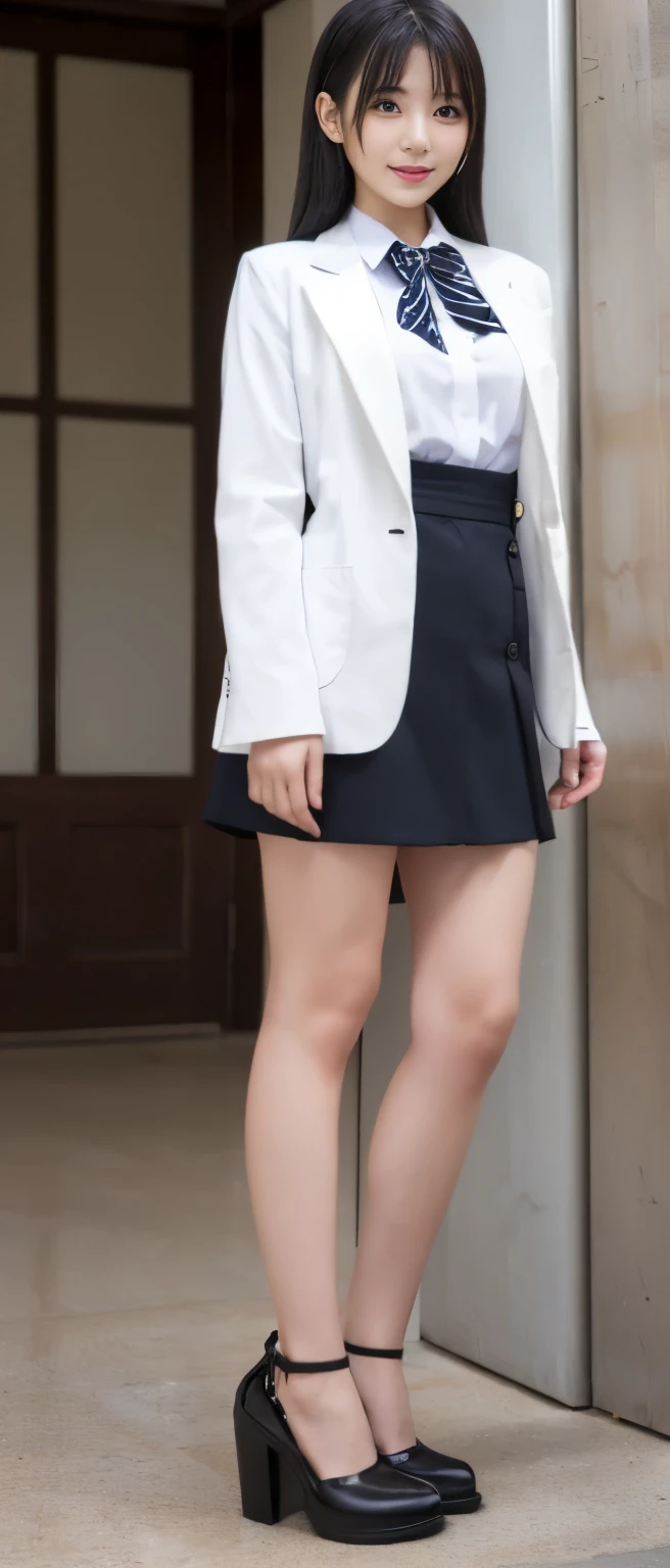 giant nurse idol(180cm)、、Full body Esbian、、Cute miniskirt nurse uniform(white)、good style、big breasts、black hair、thick legs、