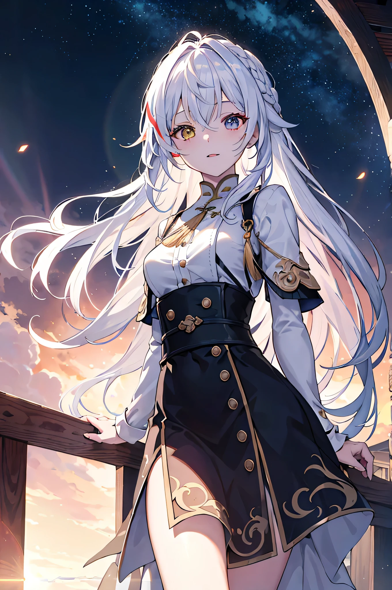 {{masterpiece}},best quality,Very detailed CG unified 8k wallpaper,movie lighting,lens flare glow,Beautiful detailed eyes multi colored hair,Colorful light,Particulate matter,heterochromatic,(a color:1.5), (colored hair:1.5),