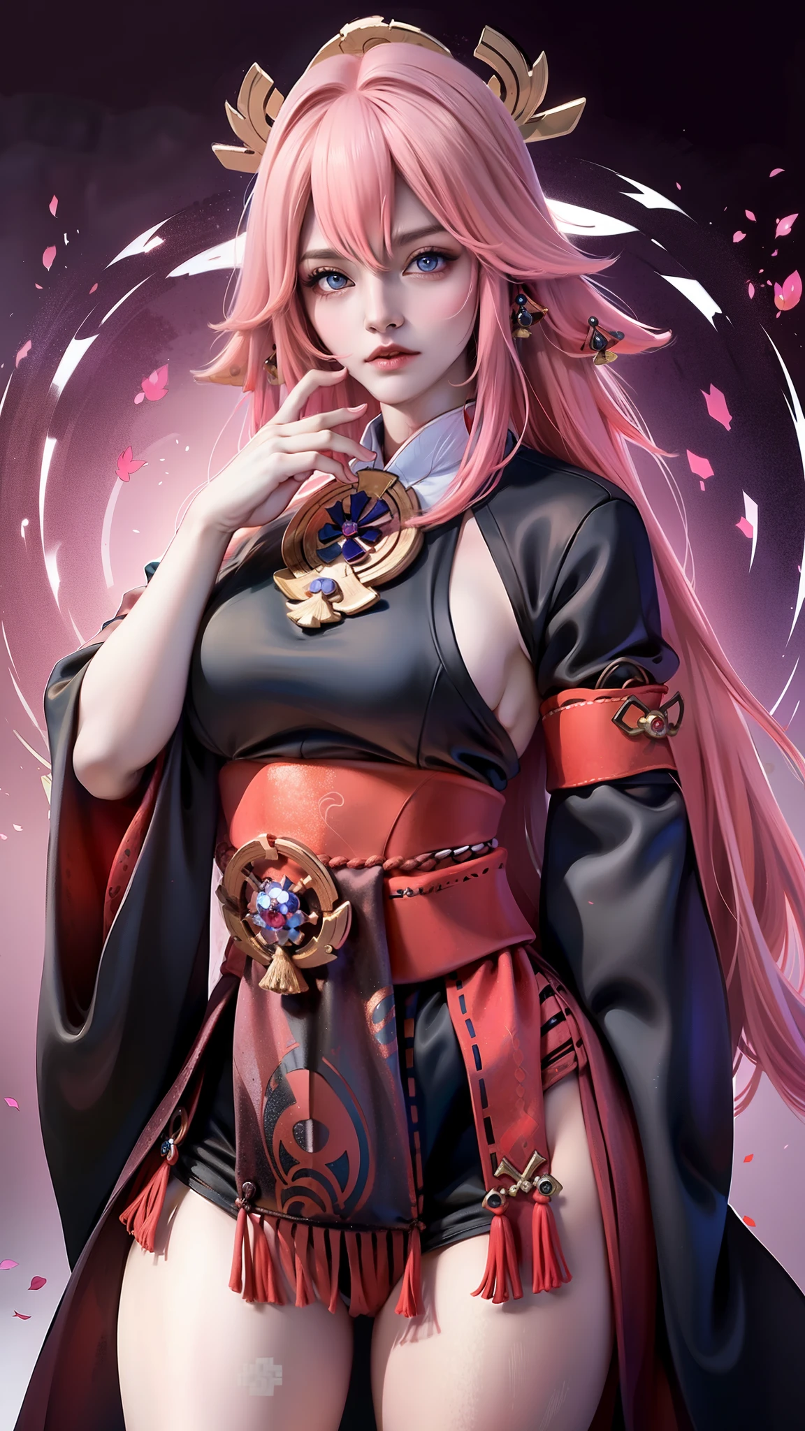 (La mejor calidad,A high resolution,Ultra - detallado,actual), Primer plano de un Ariana Grande vestida con
kimono, dibujos animados japoneses girl , dibujos animados japoneses , , Serafina Ali no sigue a nadie. Autodesk_new, ahri de la liga de leyendas, Temas populares en cgstation, tendencias de estaciones de gas, sakimicchan frank franzzeta, sakimicchan, seductive dibujos animados japoneses girl, de la liga de leyendas,(hermosos ojos azules), (fondo piedras grandes negro:1.4) , (pose vaquero ), (realistic) ,Arte detallado de alta calidad 8K, Fanart Mejor ArtStation, Fantasy art style , (samurai kimono:1.4), (fondo piedras grandes negro volcanico :1.4), (Yae miko:1.4), (Perfect anatomy ), cabello largo rojo, (fondo templo tenebroso monje tibetano colors:1.4) ,(convexo Dedos camello) ,fondo tenebroso,
