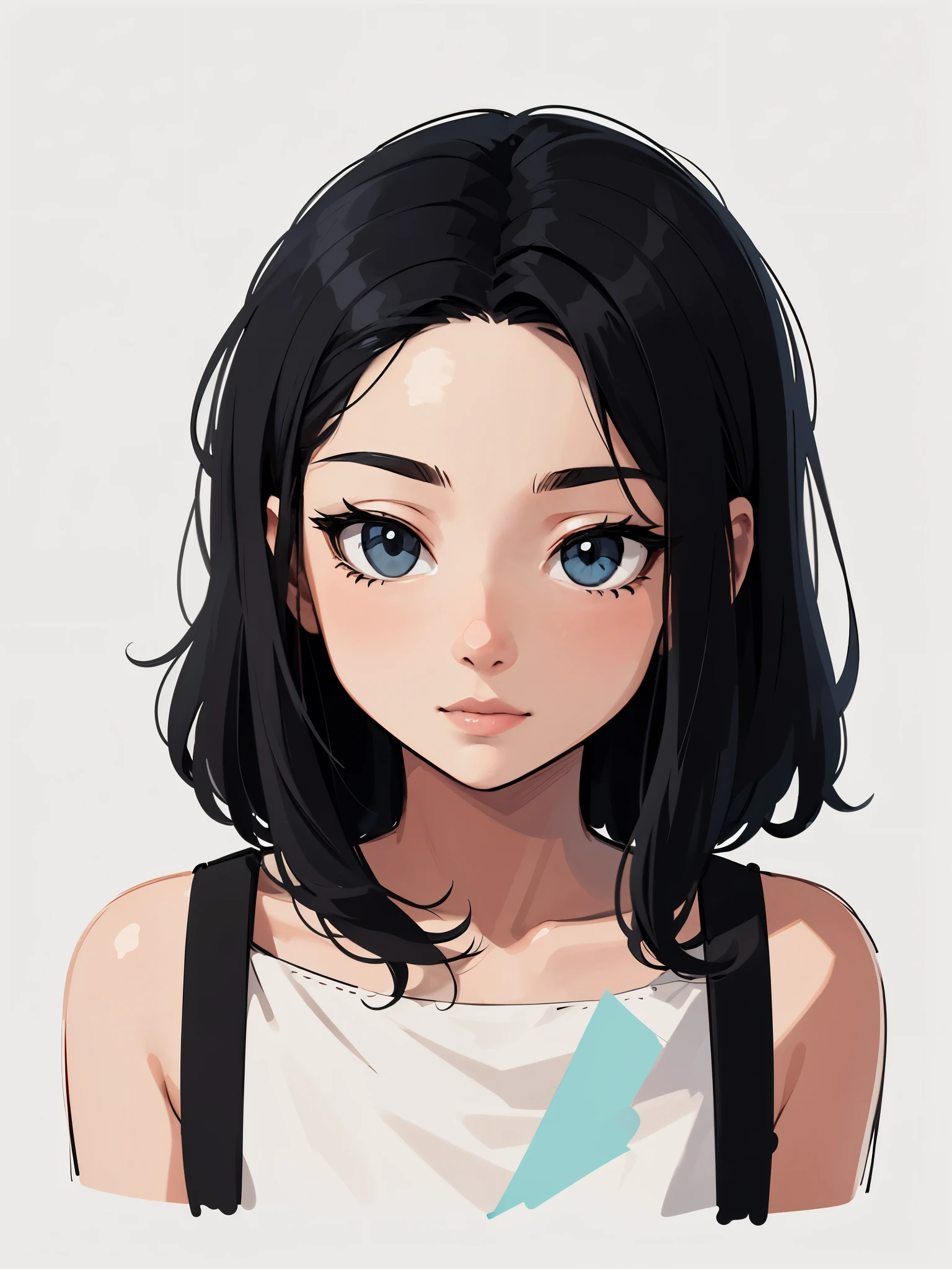 minimalist, flat character design, cute cartoon girl with medium length hair and ice cream in hand, black and white colour scheme, headshot, bold black line drawing, frontal, head close-up, white background, simple, doodle, flat vector illustration, sketch, Yu Nagaba style --ar 1:1