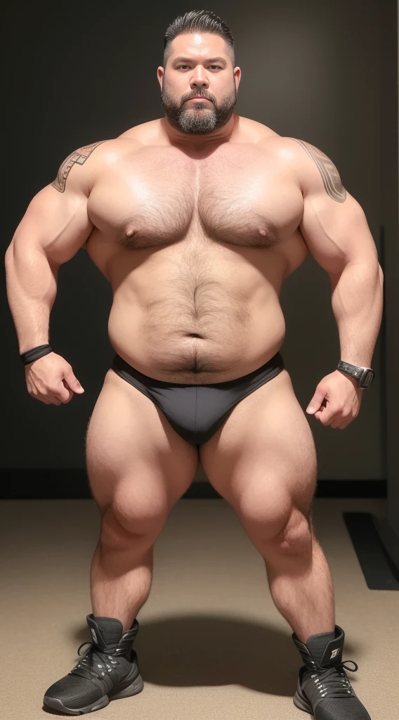 the only person，male，muscle wrestler，muscular，stout wrestler，Japan，uncle，45岁middle aged男子，short hair，short hair细节，wrestling boots，Sneakers body image，Panoramic figures，WWE ring，WWE professional wrestling，spotlight，shadow，Vision，orange color，gold  short-lived，40 years old，short beard，middle aged，Tattoos are，fingerless gloves，wheat colored skin，oily skin，dark skin，Show off your chest muscles，sumo wrestler，bodybuilder，short beard，wide temples，Serious，