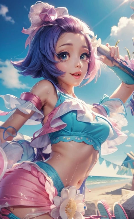 Beach outfits, see-through outfits, pink hair girls, cum on hair, tongues sticking out, good anatomi, 1 girl, Blue clothes, good body, good face, Perfect lips, perfect anatomy, two eyes, white skin 