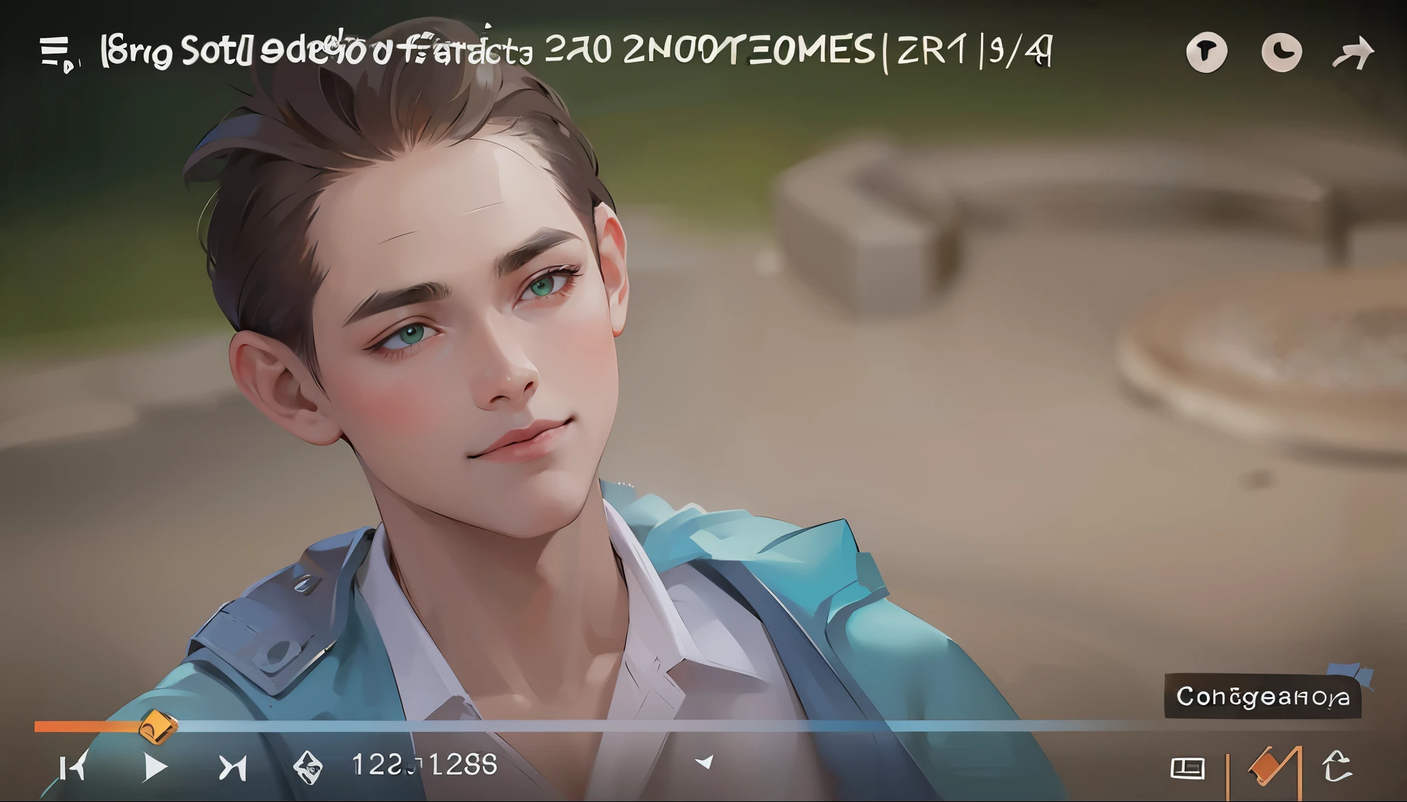 esta gritando tiene rostro furioso ojos de color verde mirada seria agresiva pensativa