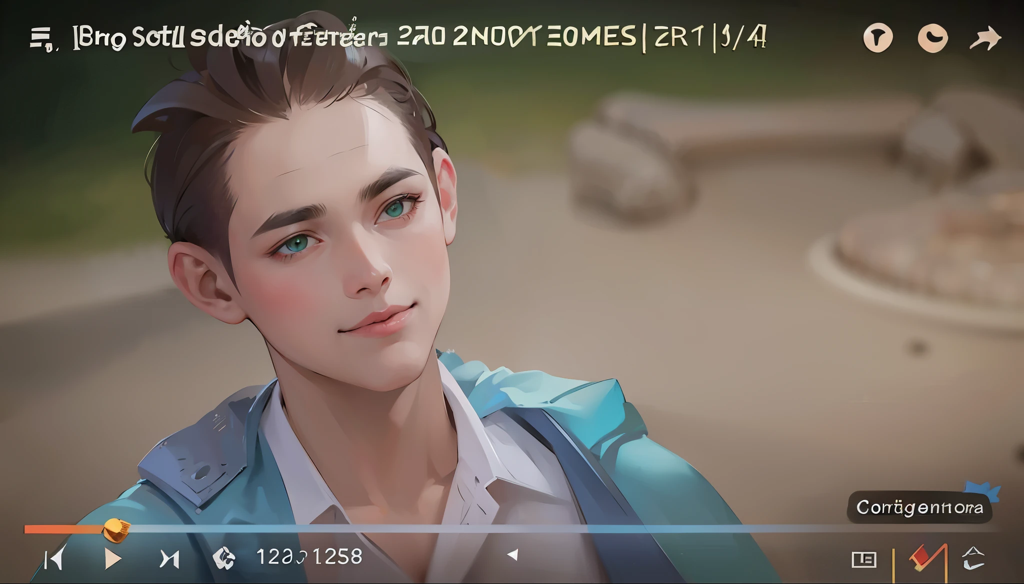 esta gritando tiene rostro furioso ojos de color verde mirada seria agresiva pensativa