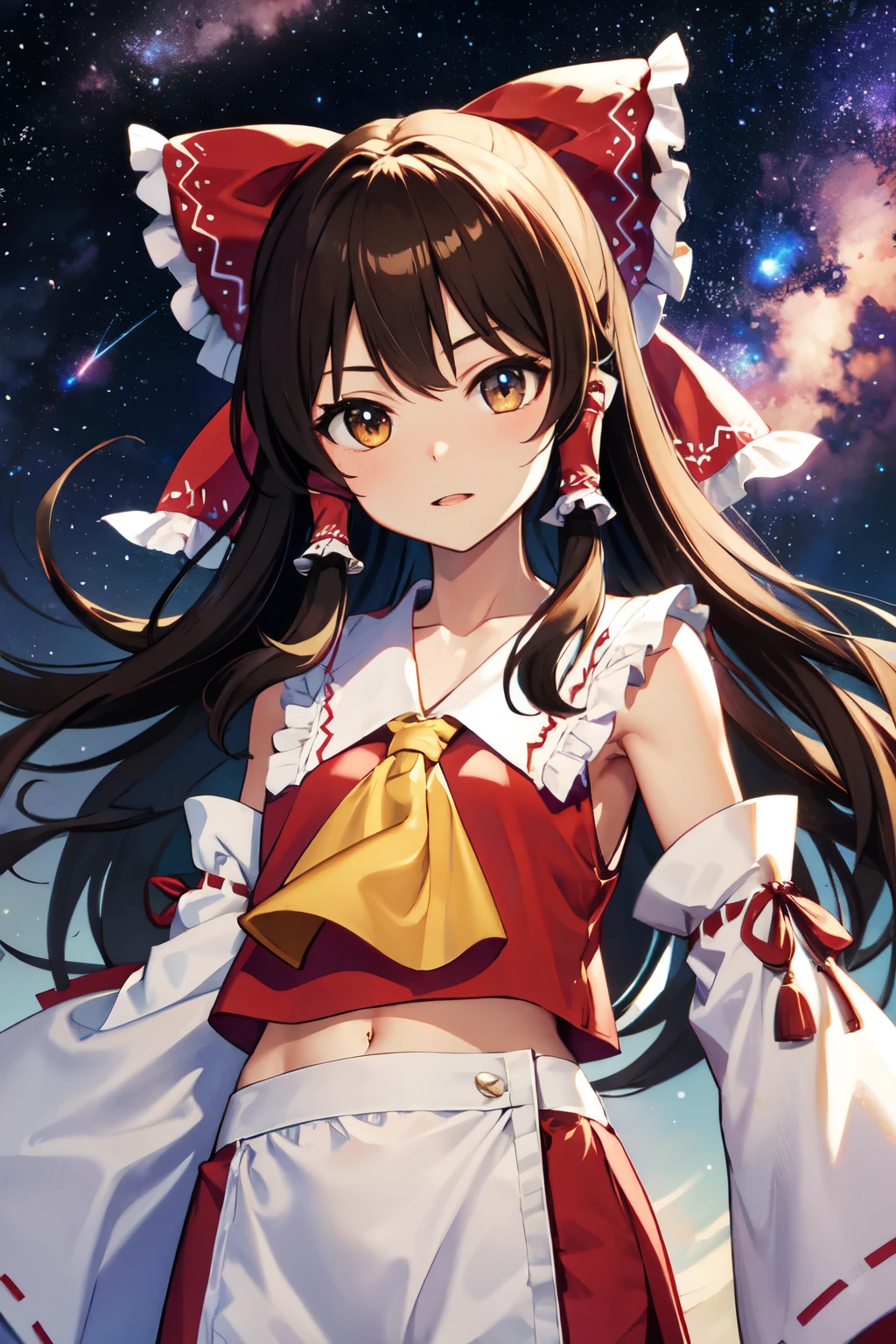 Kirisame Marisa, Hakurei Reimu, 1GirlTag, long hair, stars, milky way, brown hair