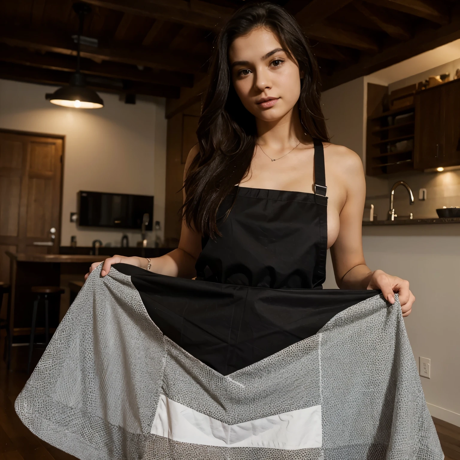 Sexy teen on apron showing nipples