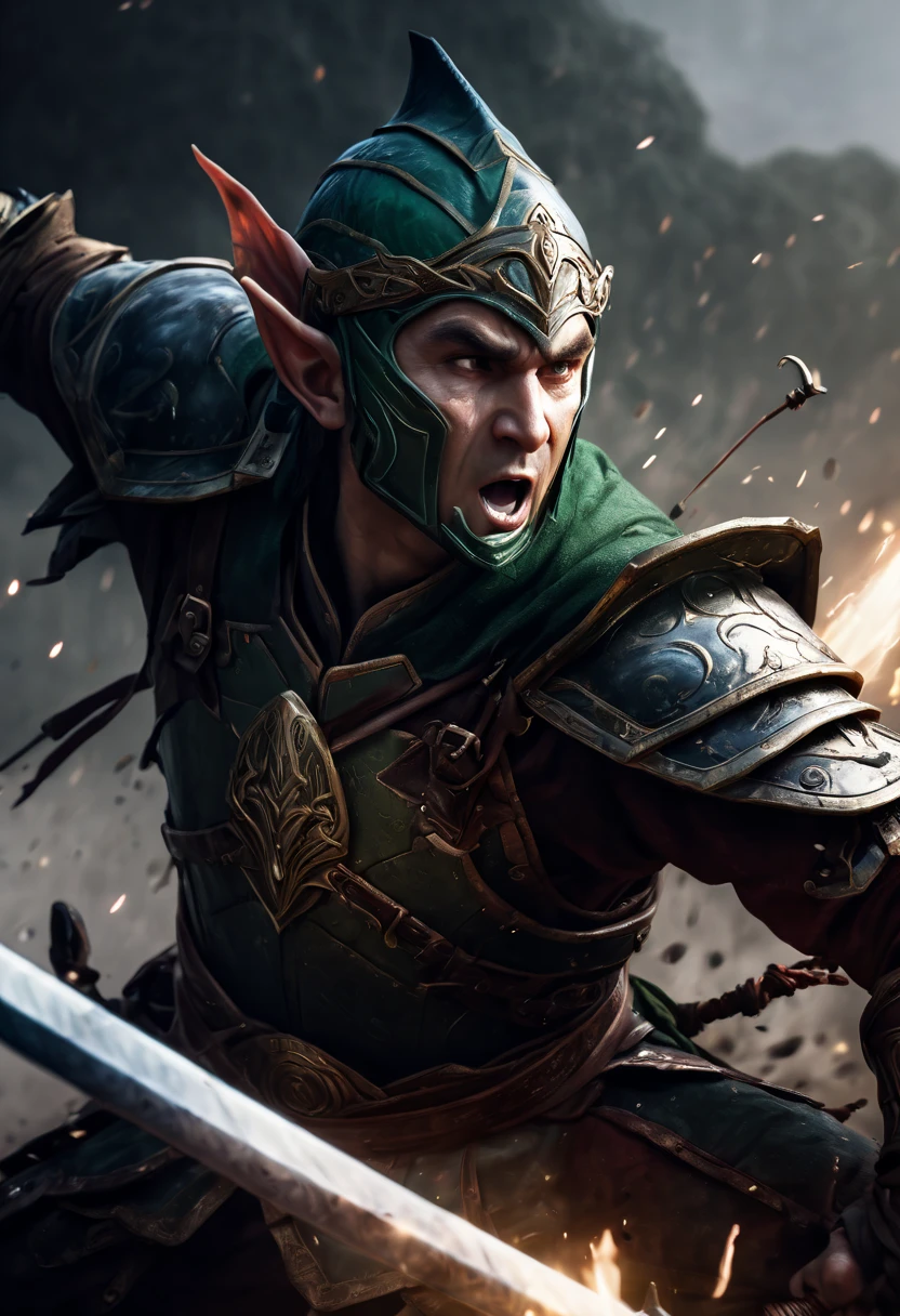 (first person,perspective,detailed,Elf Portraits:1.2,flying over,battlefield,capsuled elfs,ancient warriors,ancient armor,martial arts,misty atmosphere,dramatic lighting,high contrast,warrior in action,,action-packed,war cries,weapons clashing,fierce battles) thre side view, 1 side potrait,2 side close, 3 side in the batlle