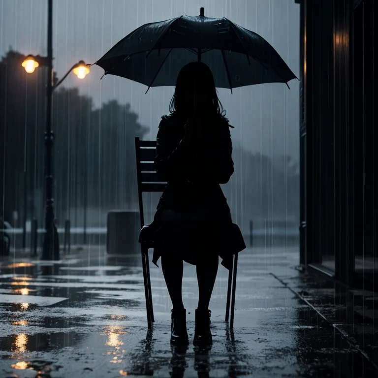 Rain, Silhouette, girl, sit down