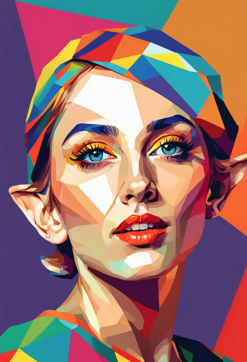 WPAP style, pop art, woman elf portrait, majestic, illustration, geometric