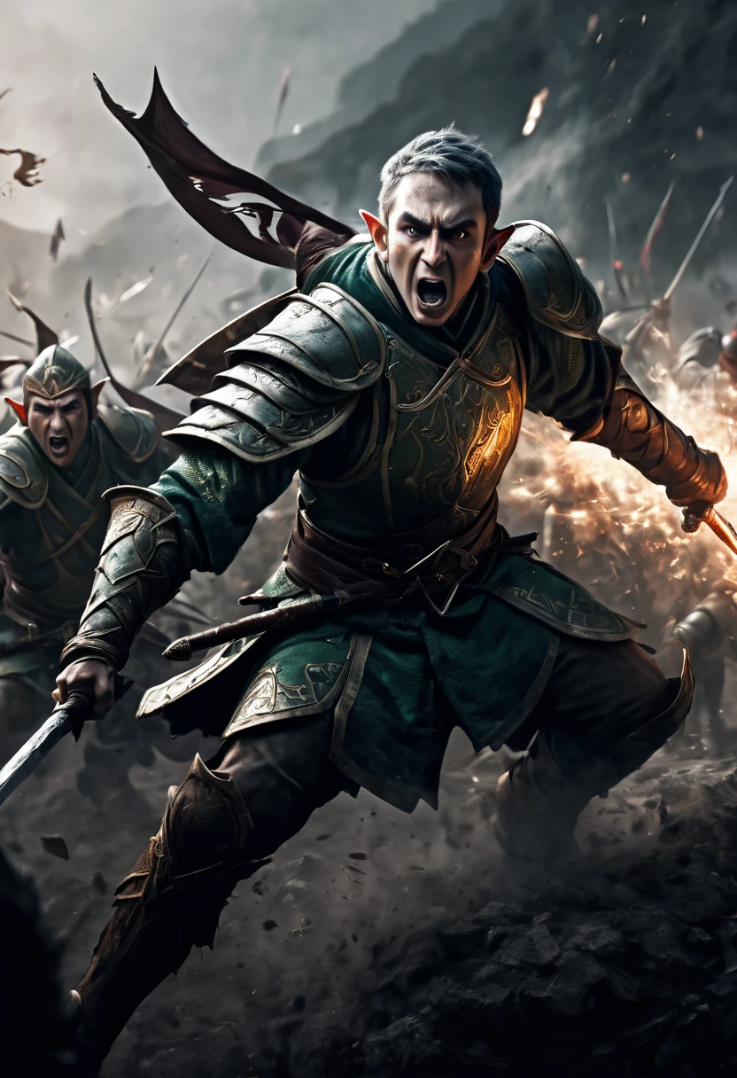(first person,perspective,detailed,Elf Portraits:1.2,flying over,battlefield,capsuled elfs,ancient warriors,ancient armor,martial arts,misty atmosphere,dramatic lighting,high contrast,warrior in action,,action-packed,war cries,weapons) after battle face potrait