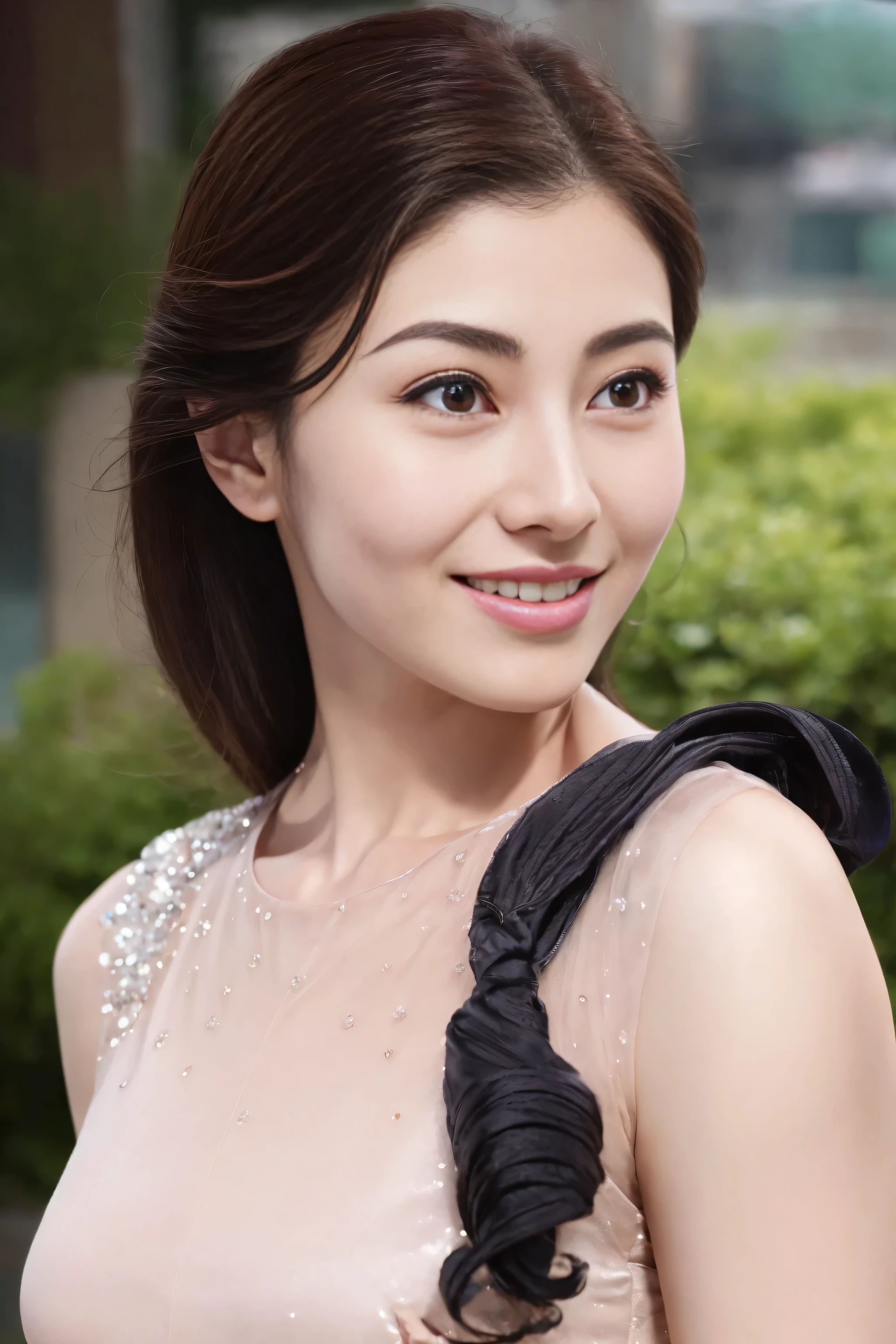 (8k、original photography、quality、masseter membrane:1.2)、super detailed、super resolution、(actual、real picture:1.37)、abortion、HD RAW color photography、Professional photography、hVery detailed and beautiful、Very detailed、8K picture wallpaper、Stunningly detailed、File size huge、official art、HVery detailed CG Unity 8k wallpaper HVery detailed womas、Handsome profile of a 20-year-old woman, Very nice eyes、highly refined skin、Very detailed nose、Very detailed的嘴巴、perfect anatomy、background、detailed clothing、White skin、glitter on the skin、Charming potty、huge tits、A black-haired one、half length、a smile、lifelike face、exquisite eyes、sauce order、looking at camera、cowboy shooting、front、standing exercise posture、dynamic lighting