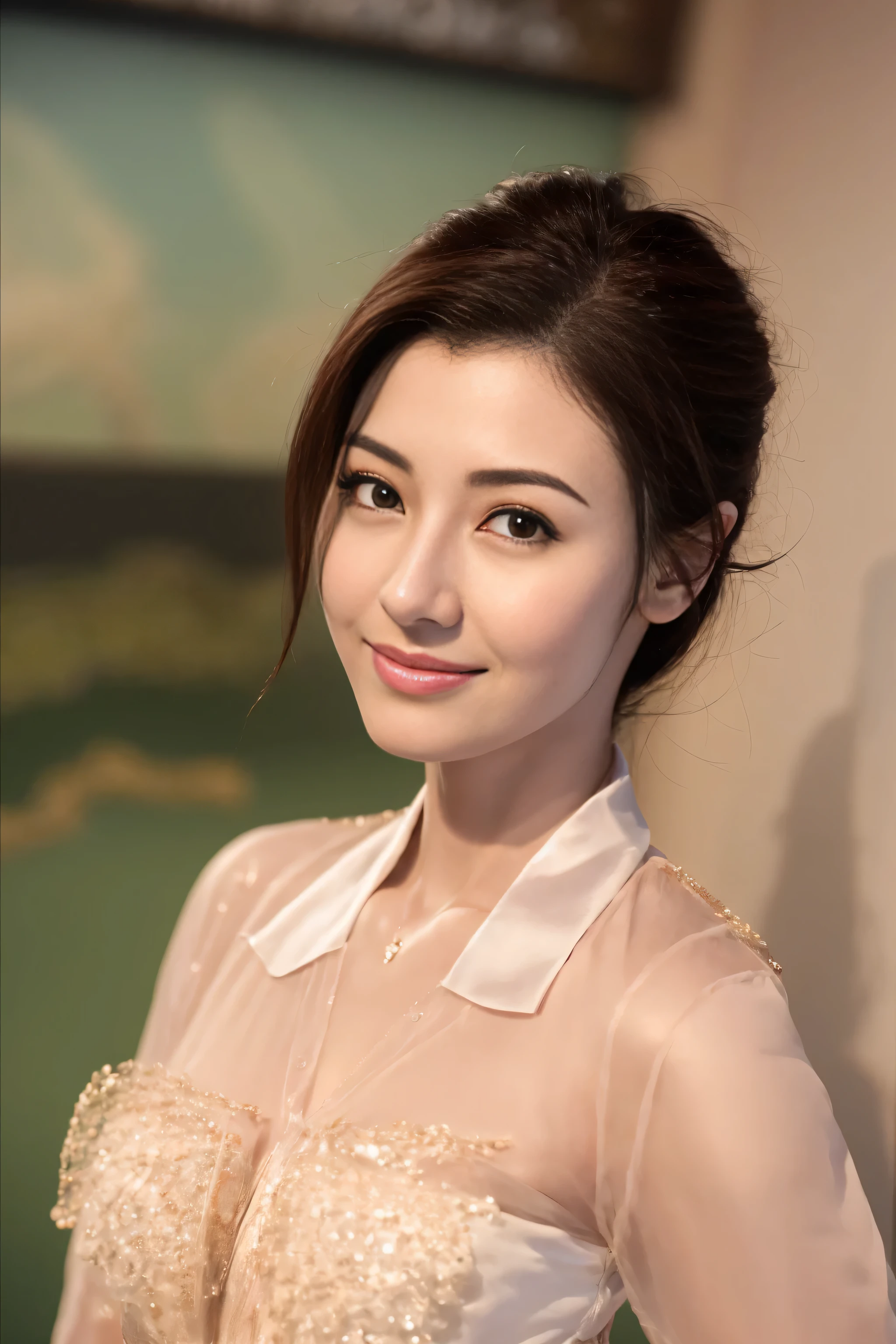 (8k、original photography、quality、masseter membrane:1.2)、super detailed、super resolution、(actual、real picture:1.37)、abortion、HD RAW color photography、Professional photography、hVery detailed and beautiful、Very detailed、8K picture wallpaper、Stunningly detailed、File size huge、official art、HVery detailed CG Unity 8k wallpaper HVery detailed womas、Handsome profile of a 20-year-old woman, Very nice eyes、highly refined skin、Very detailed nose、Very detailed的嘴巴、perfect anatomy、background、detailed clothing、White skin、glitter on the skin、Charming potty、huge tits、A black-haired one、half length、a smile、lifelike face、exquisite eyes、sauce order、looking at camera、cowboy shooting、front、standing exercise posture、dynamic lighting