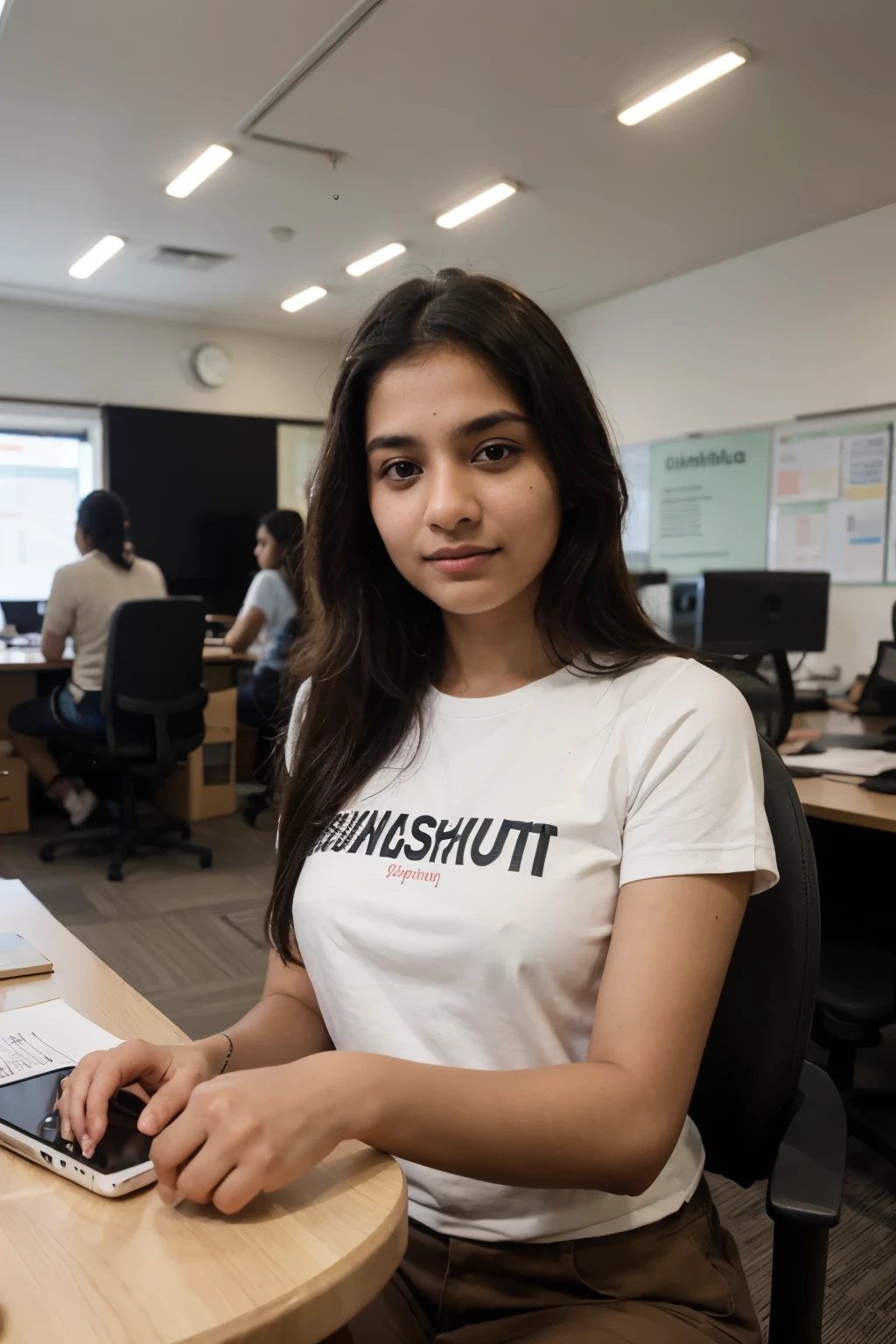 ((best quality)), ((masterpiece)), (detailed), group of Indian students working in project of IoT system in office with natural lighting and the company name on there ID card is is SandHut