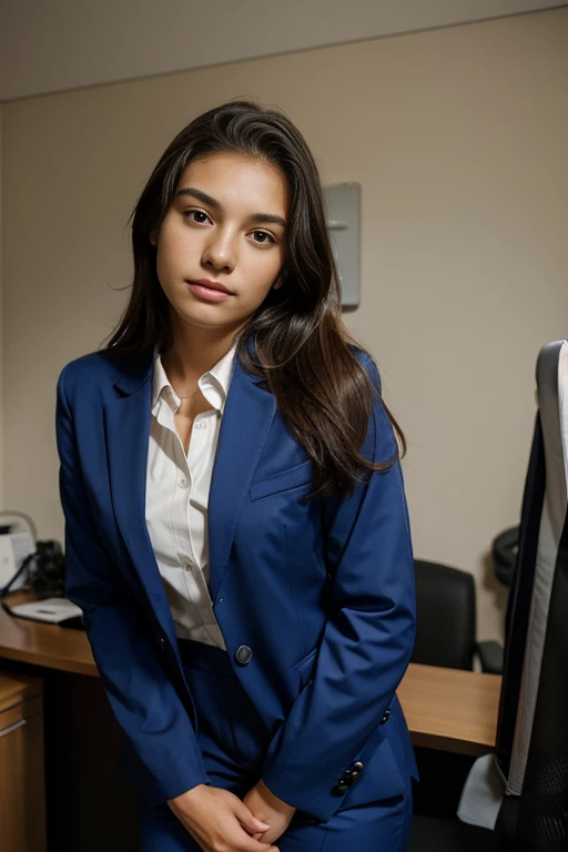1 young teenager brazilian, 20 anos, pants suit, blazer, button up shirt, head shots, business professional, elegante, office work