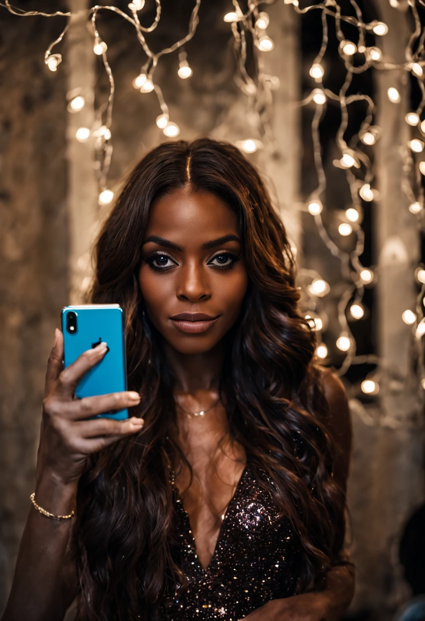 ((very grainy low resolution:1.2))
iphone mirror selfie
brunette long flowing hair, dark brown hair, african woman holding iphone pro,
at a fancy hollywood gala, dressed up people all around, harsh morning light, cluttered, messy, ((petite))
(soft lighting, fairy string lights,), low key dark lighting,
