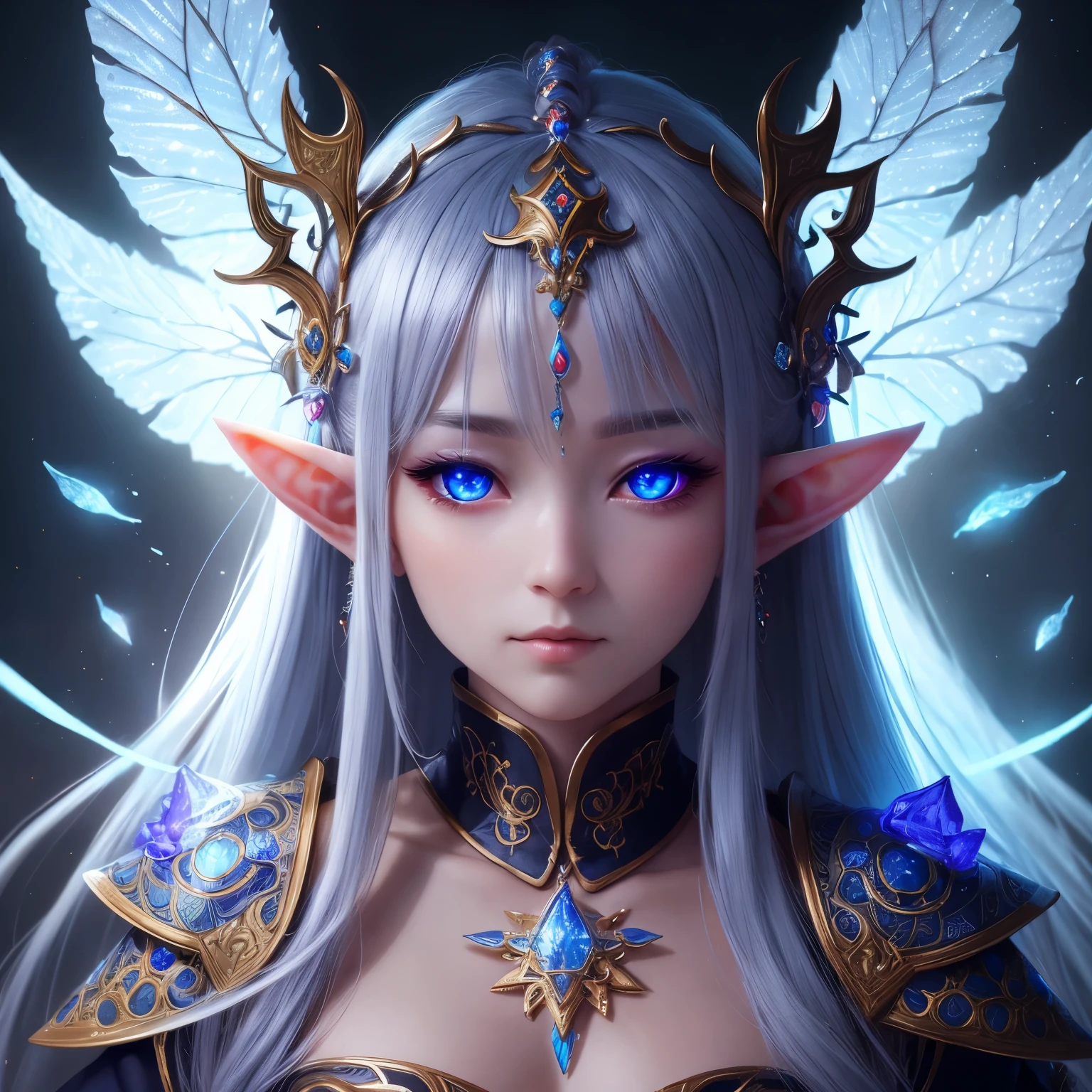 chigiri-e, portrait, best quality, 32k, RAW photo, incredibly absurdres, extremely detailed, beautiful elf, light up, delicate, flashy and dynamic depiction, dream fantasy