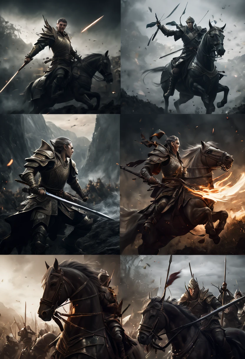 (first person,perspective,detailed,Elf Portraits:1.2,flying over,battlefield,capsuled elfs,ancient warriors,ancient armor,martial arts,misty atmosphere,dramatic lighting,high contrast,warrior in calm,-packed,war cries,weapons calm after battle) three side view, 1 side potrait,2 side close, 3 side in the batlle, face close up, (3 face portraits photo collage) ((close up face))
