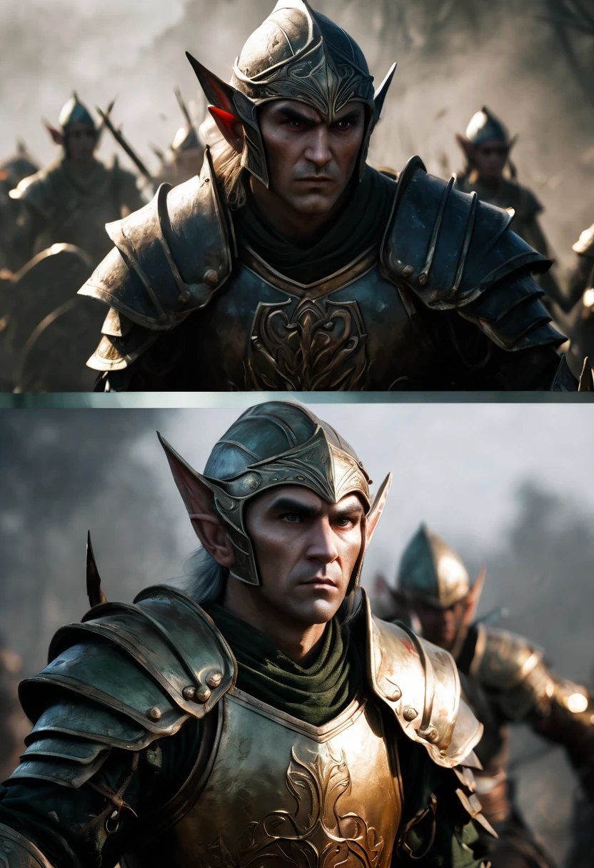 (first person,perspective,detailed,Elf Portraits:1.2,flying over,battlefield,capsuled elfs,ancient warriors,ancient armor,martial arts,misty atmosphere,dramatic lighting,high contrast,warrior in action,,action-packed,war cries,weapons clashing,fierce battles) thre side view, 1 side potrait,2 side close, 3 side in the batlle, face close up, (3 face portraits photo collage) ((close up face))