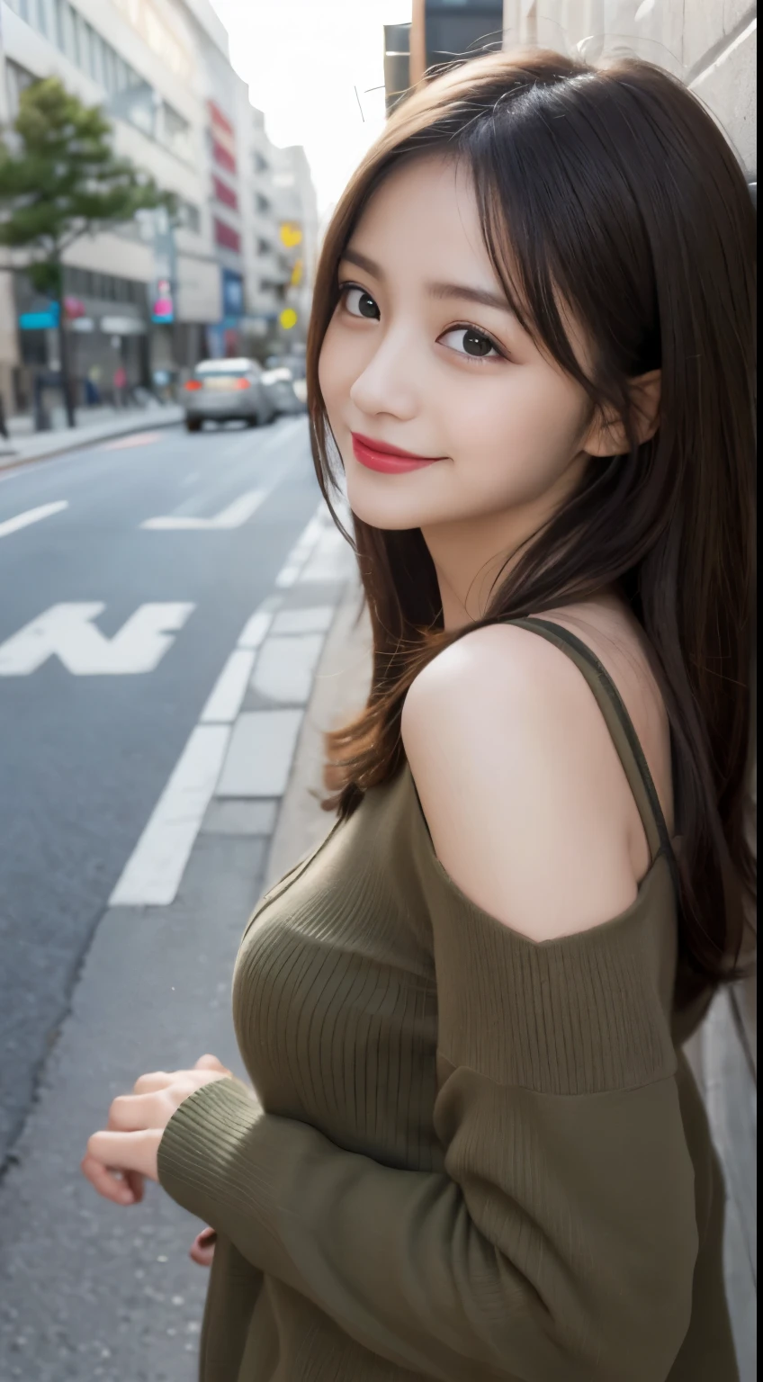 Masute Piece, bestquality, illustration, ultra-detail, finely detail, high-res, 8k Wallpaper, Perfect dynamic composition, beautiful detail eyes, Dors,medium hair, Natural lipstick, Random and sexy poses,smile,Aoyama Street Walk、18 year old girl