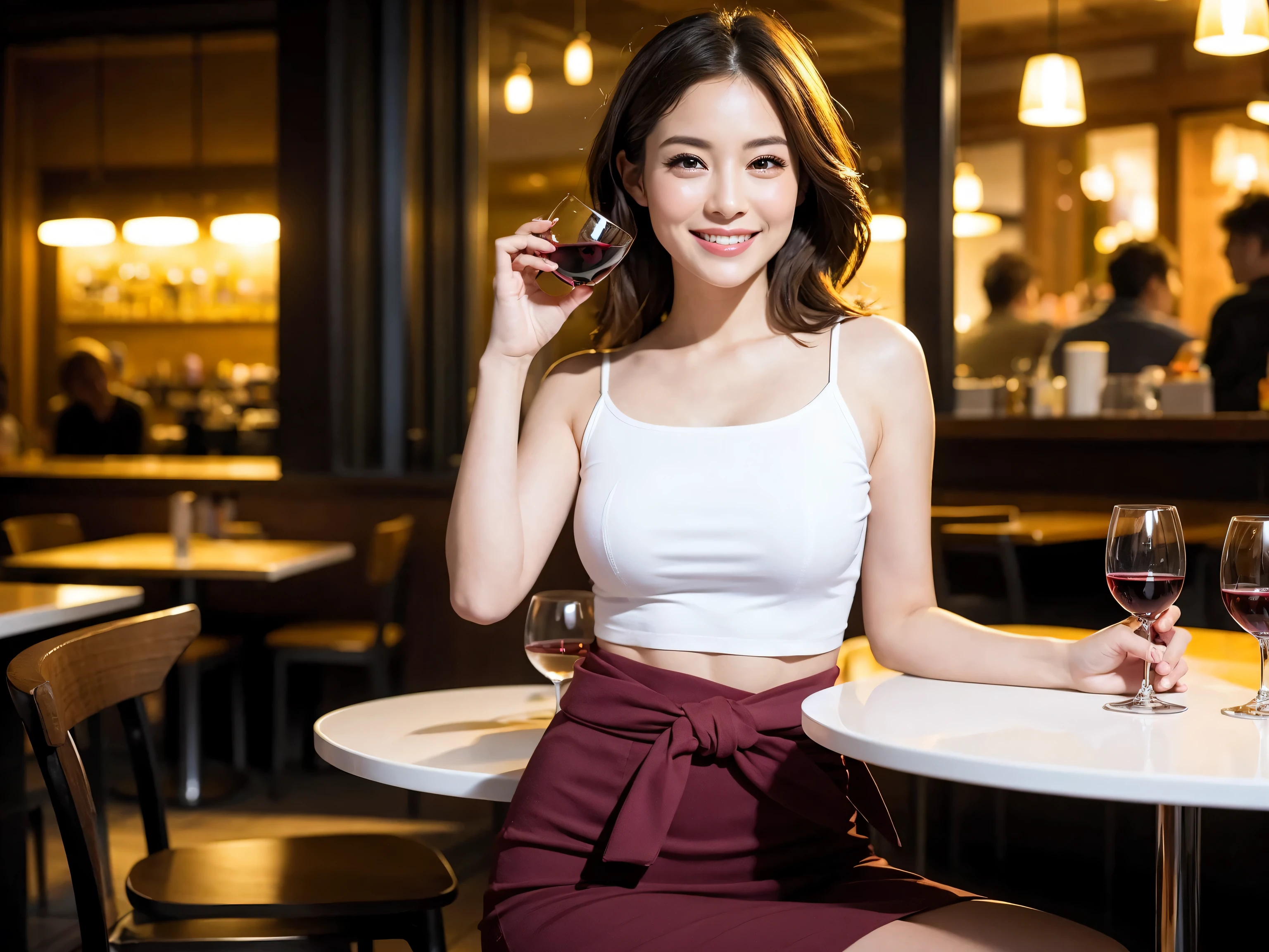 (64k uhd, nffsw, of the highest quality, masutepiece: 1.2), (Realistic, Photorealistic: 1.37), Pretty Woman 1, (Slim Face), (slimボティ), (Brown hair), (short-cut), Americana、Japaneze,Frenchwoman、cheeks blush a little, (40 years old), 38 years, Solo, A beautiful and detailed night view spreads out outside the window......., restaurant, wine glassesに座って, At night, In a prominent place (from waist up) NovaFrogStyle, actress, Model, waist-up, white wine, slim, wine glasses, Super clean night view, 真ん中に置かれたwine glasses, Happy smile, (Smile: 1.15), Beautiful fine eyes, Upper body, Bust Japan Up, Night, Short, Short, actress, Model, waist-up, white wine, slim, wine glasses, Super clean night view, 真ん中に置かれたwine glasses, Happy smile,