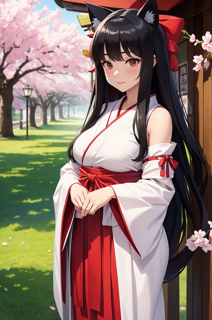 cat ears big breasts cherry blossom shrine maiden shrine maiden costume black hair shrine rape