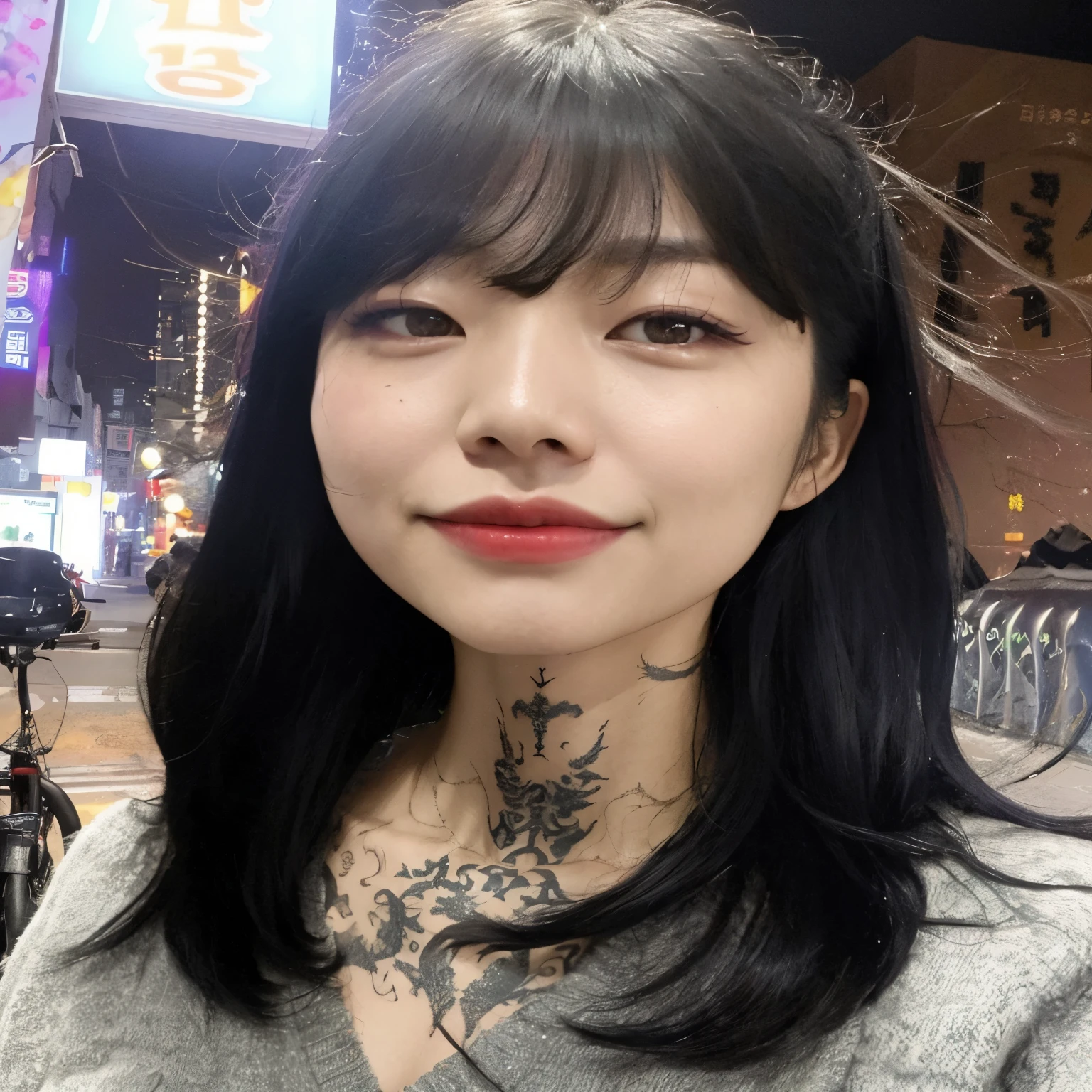 Arafed woman with a dragon tattoo on her neck, de garota taiwanesa com tatuagens, ela tem cabelo preto com franja, cruel korean goth girl, linda mulher sul-coreana, Heonhwa Choe, gongbi, Menina coreana, com tatuagem facial, Ulzzang, kanliu666, jaeyeon nam, Kim Doyoung