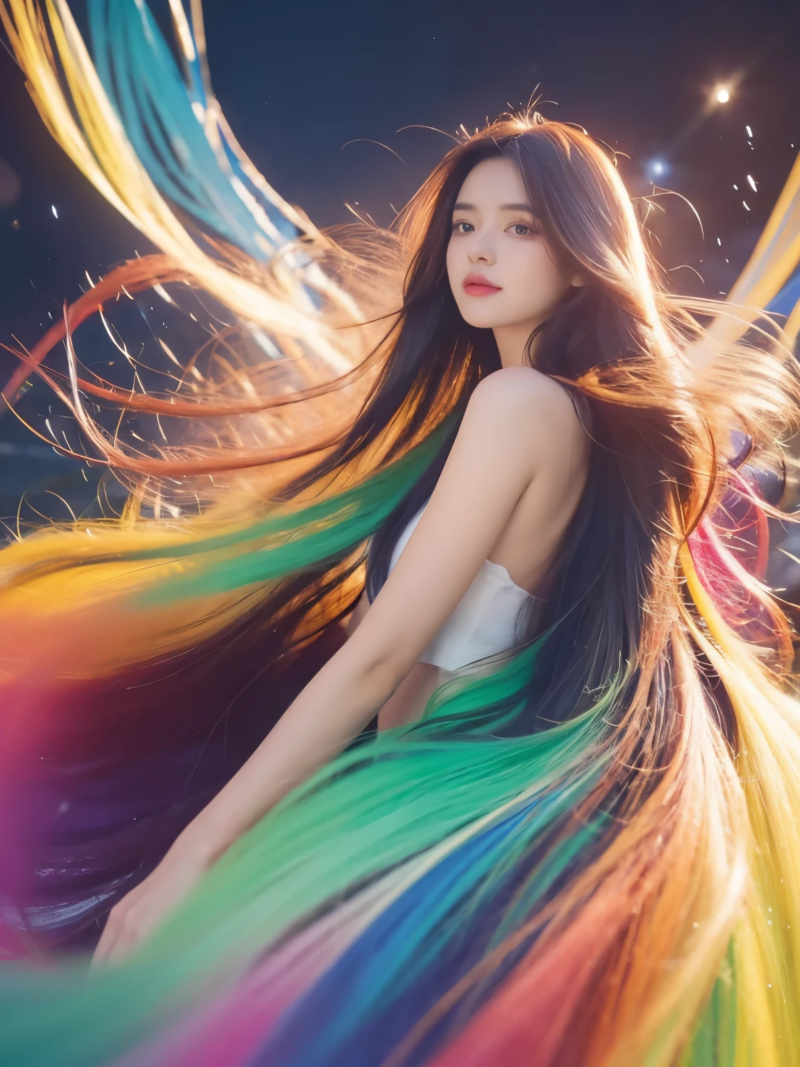 Painting of woman with long hair and colorful hair, Beautiful digital illustration, Stunning digital illustrations, Gorgeous digital art, A beautiful artistic illustration, beautiful digital artwork, beautiful digital art, Beautiful digital illustrations, complex digital painting, very beautiful digital art, vibrant digital painting, beautiful Gorgeous digital art, Psychedelic flowing long hair, Colorful digital painting, Inspiring digital art, stylized digital art