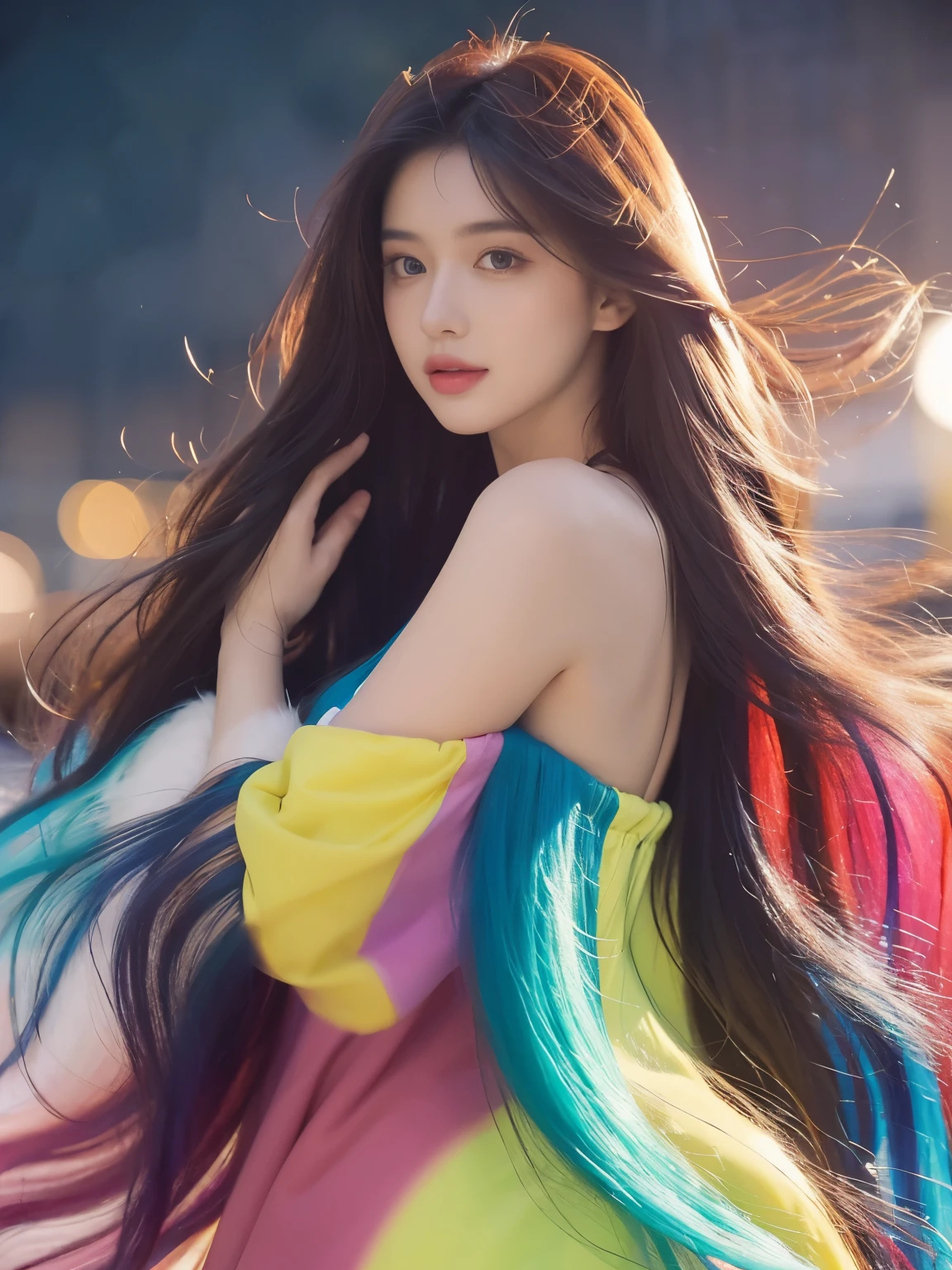 Painting of woman with long hair and colorful hair, Beautiful digital illustration, Stunning digital illustrations, Gorgeous digital art, A beautiful artistic illustration, beautiful digital artwork, beautiful digital art, Beautiful digital illustrations, complex digital painting, very beautiful digital art, vibrant digital painting, beautiful Gorgeous digital art, Psychedelic flowing long hair, Colorful digital painting, Inspiring digital art, stylized digital art