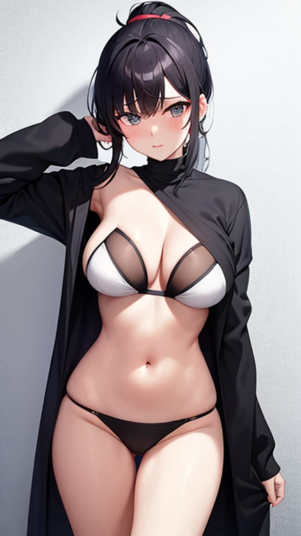 Navel exposed clothes ponytail