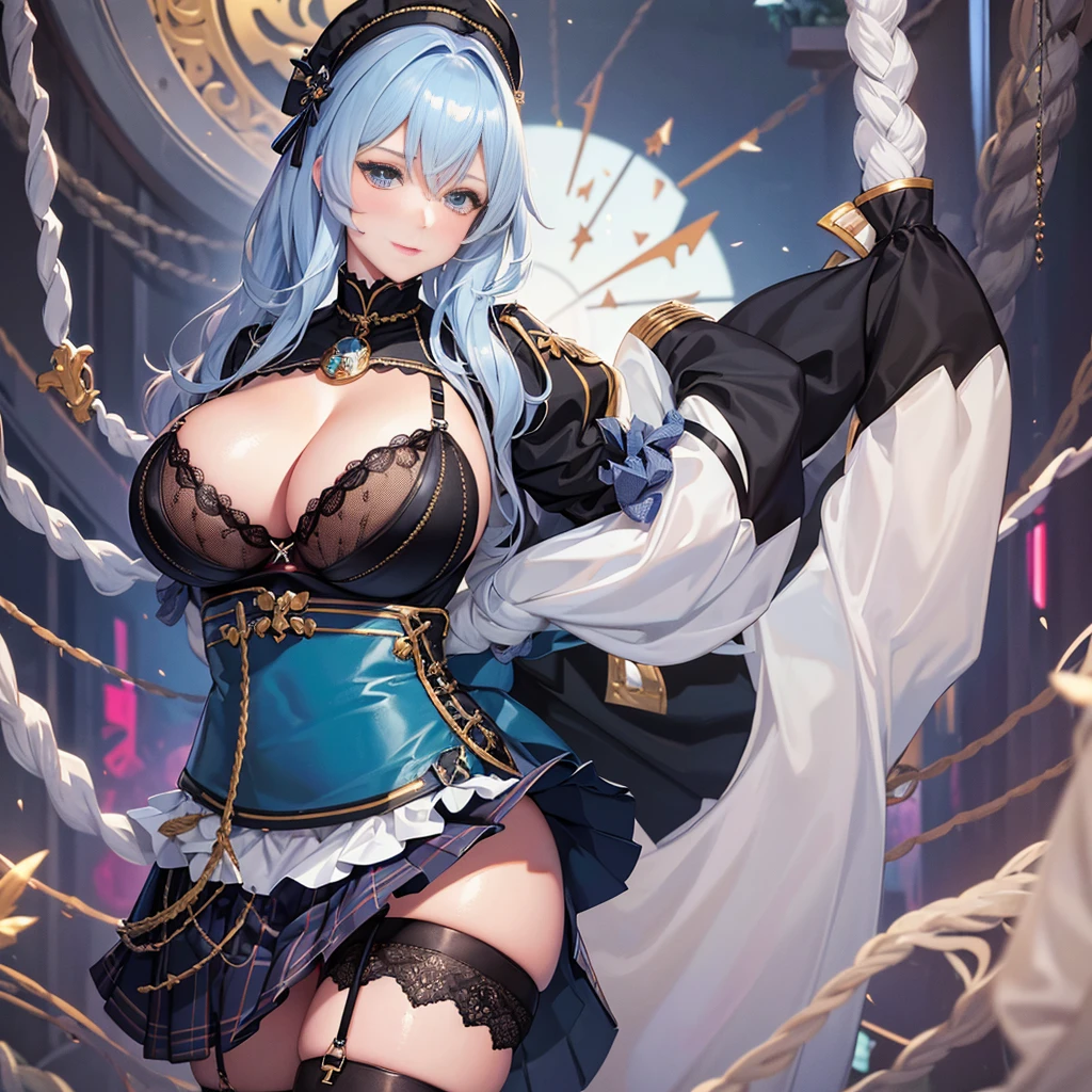 girl, bbw | fully mature woman, Frederick the Great \(Azure Lane\) : 0.5, extra large huge,Dentate skin,( | Quantai | Top fishnet rope bra | schoolgirl uniform | skirt),