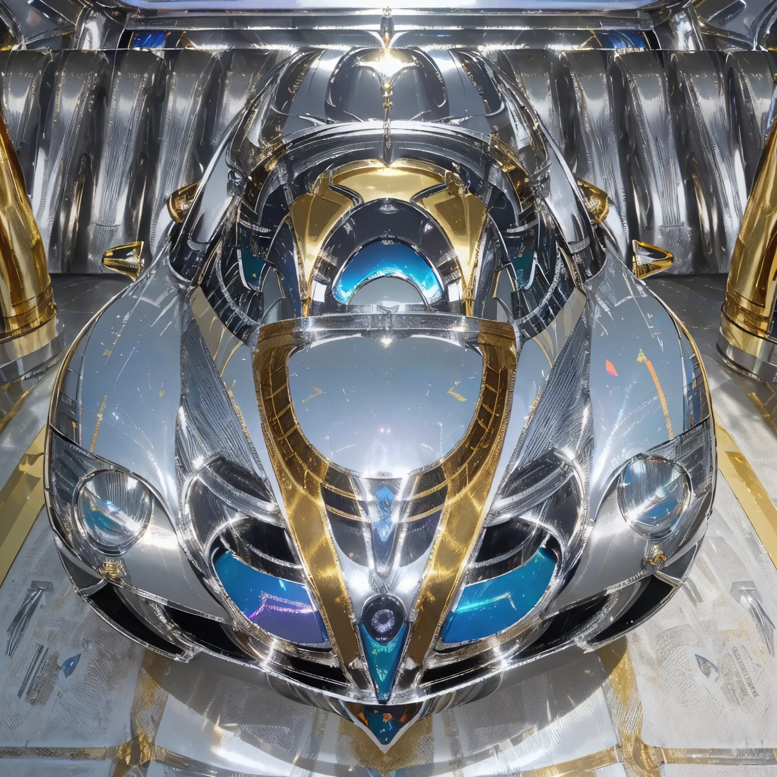 best quality, 32k, RAW photo, incredibly absurdres, extremely detailed, formula one machine, (material, iridescent, shiny (chrome plated, shiny gold plated, shiny silver plated:1.5), ruby, pink sapphire, blue topaz, emerald, amethyst, diamond, crystal, rainbow moonstone, white opal)