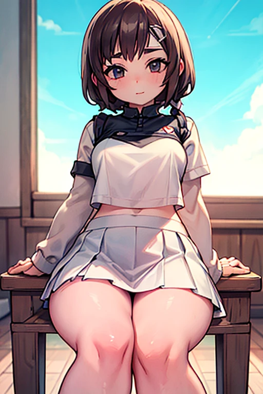 2 girls with mini skirt sitting on stools with their skirts showing their panties wearing all white tennis outfits