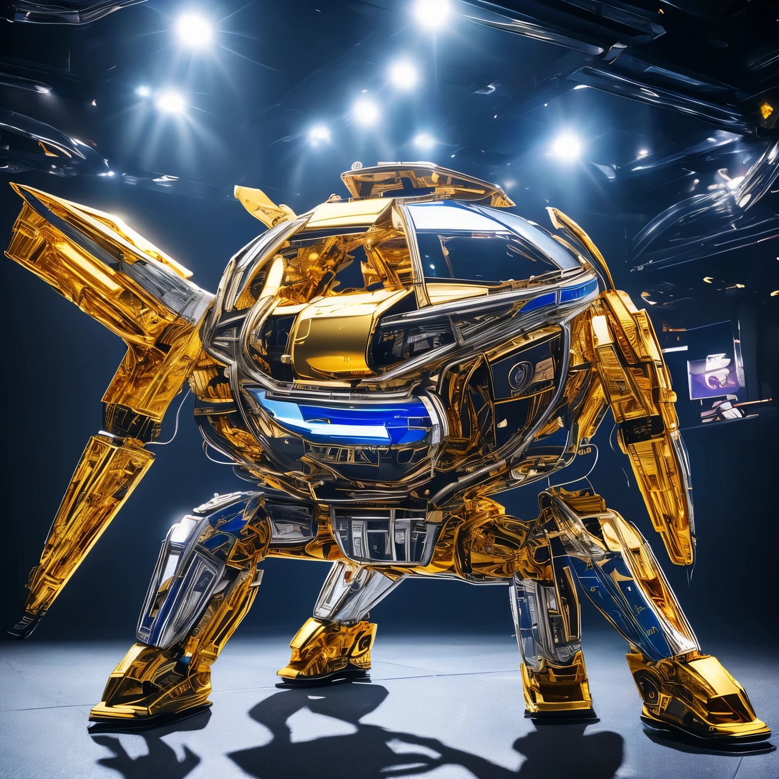 best quality, 32k, RAW photo, incredibly absurdres, extremely detailed, robot, (material, iridescent, shiny (chrome plated, shiny gold plated, shiny silver plated:1.3), ruby, pink sapphire, blue topaz, emerald, amethyst, diamond, crystal, rainbow moonstone, white opal)