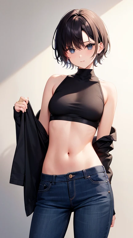 Navel exposed clothes short hair